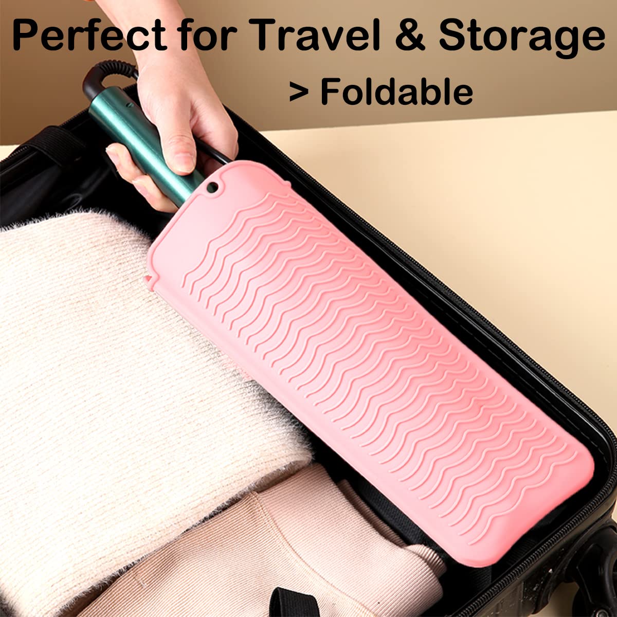 Heat Resistant Silicone Mat with Hanging Hole - 11x5 Inch Straightener Heat Protector Pad for Curling Iron, Flat Iron & Hair Styling Tools - Travel-Friendly Pink Mat & Pouch - Perfect for Home, Salon & On-the-Go Styling
