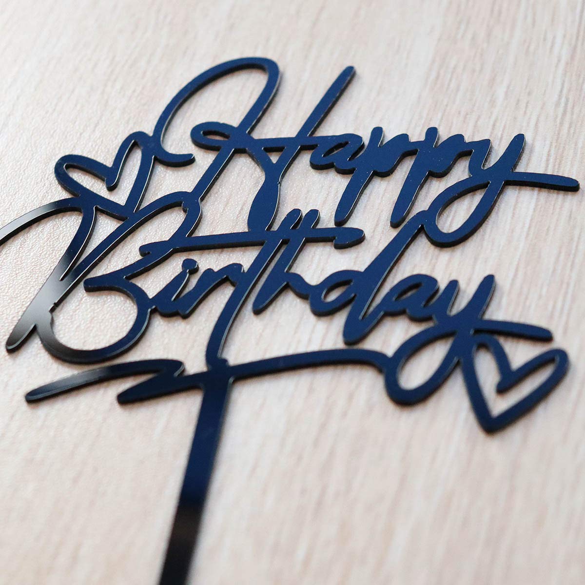 Happy Birthday Cake Topper - Elegant Black Acrylic Birthday Party Decorations for Weddings, Anniversaries & Special Celebrations