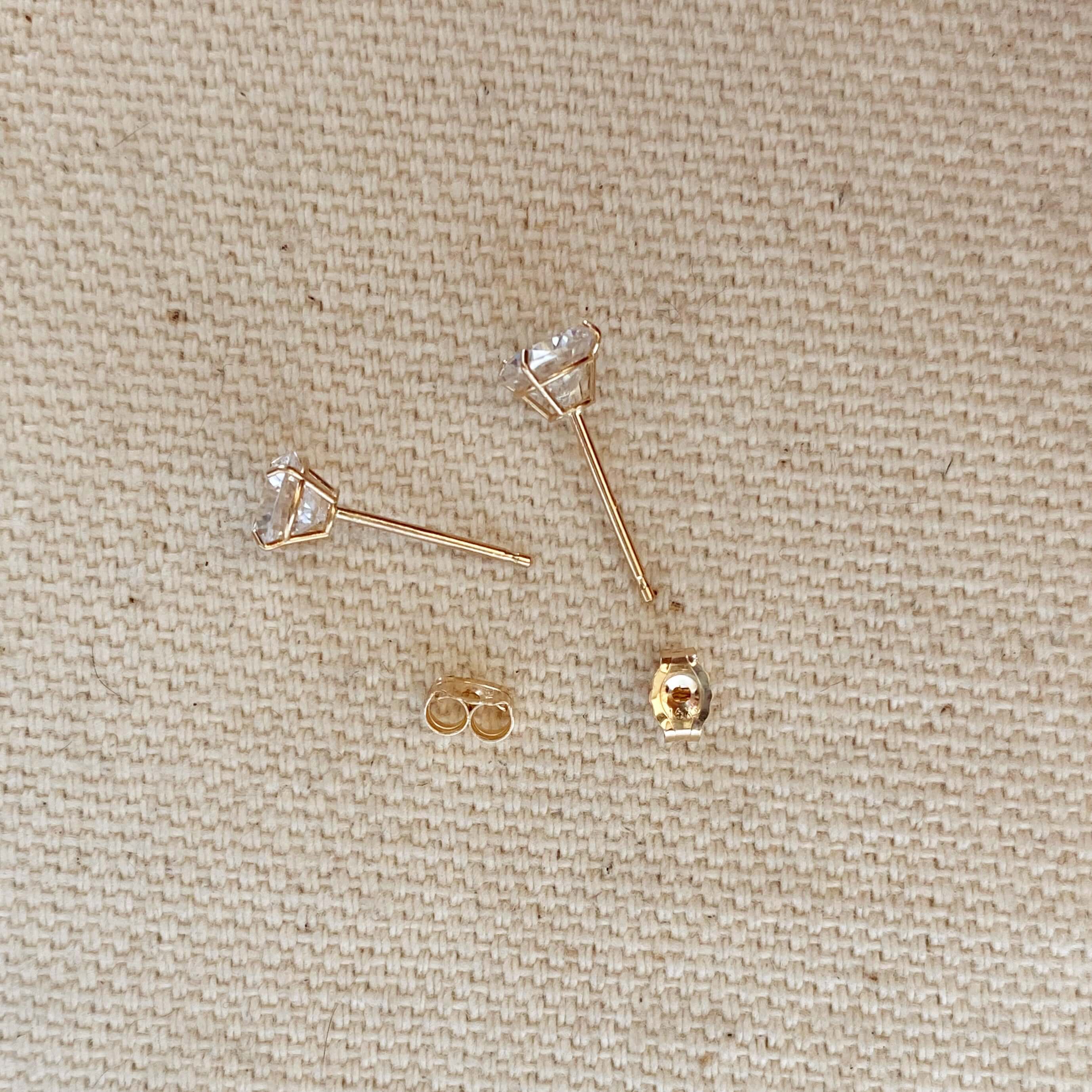 14K Solid Gold Round 5mm Cubic Zirconia Stud Earrings for Women - Hypoallergenic Luxury Ear Jewelry for Everyday Wear, Parties & Special Occasions