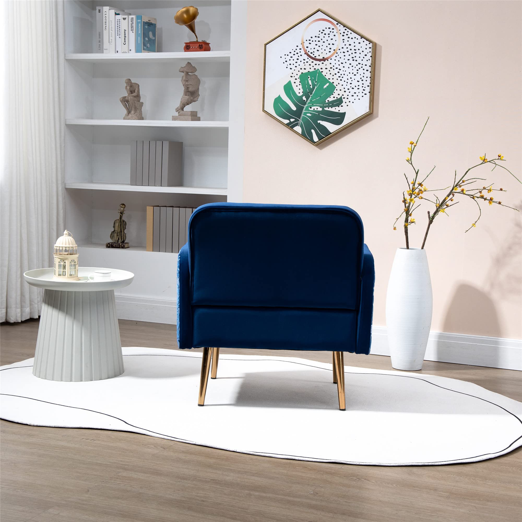 Velvet Tufted Accent Chair - Comfortable Living Room Lounge Armchair with Rose Gold Metal Trim, Upholstered Sofa Chair for Bedroom & Office Decor | Perfect for Relaxing, Reading & Small Space Seating