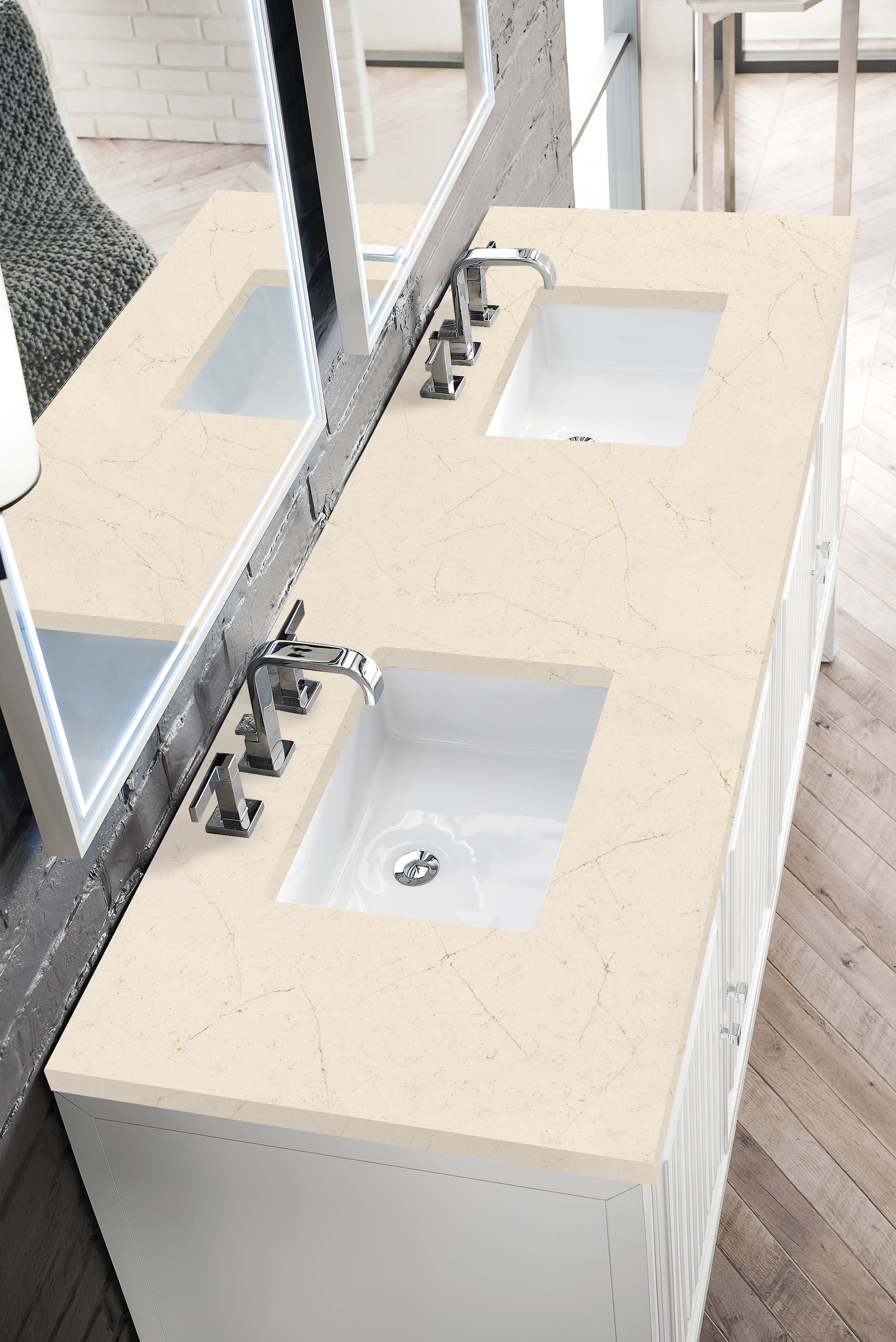 Athens 72 Inch Double Vanity Cabinet with Marble Top - Glossy White Bathroom Vanity with 3CM Eternal Marfil Countertop | Perfect for Master Bathroom, Guest Bath & Modern Home Decor