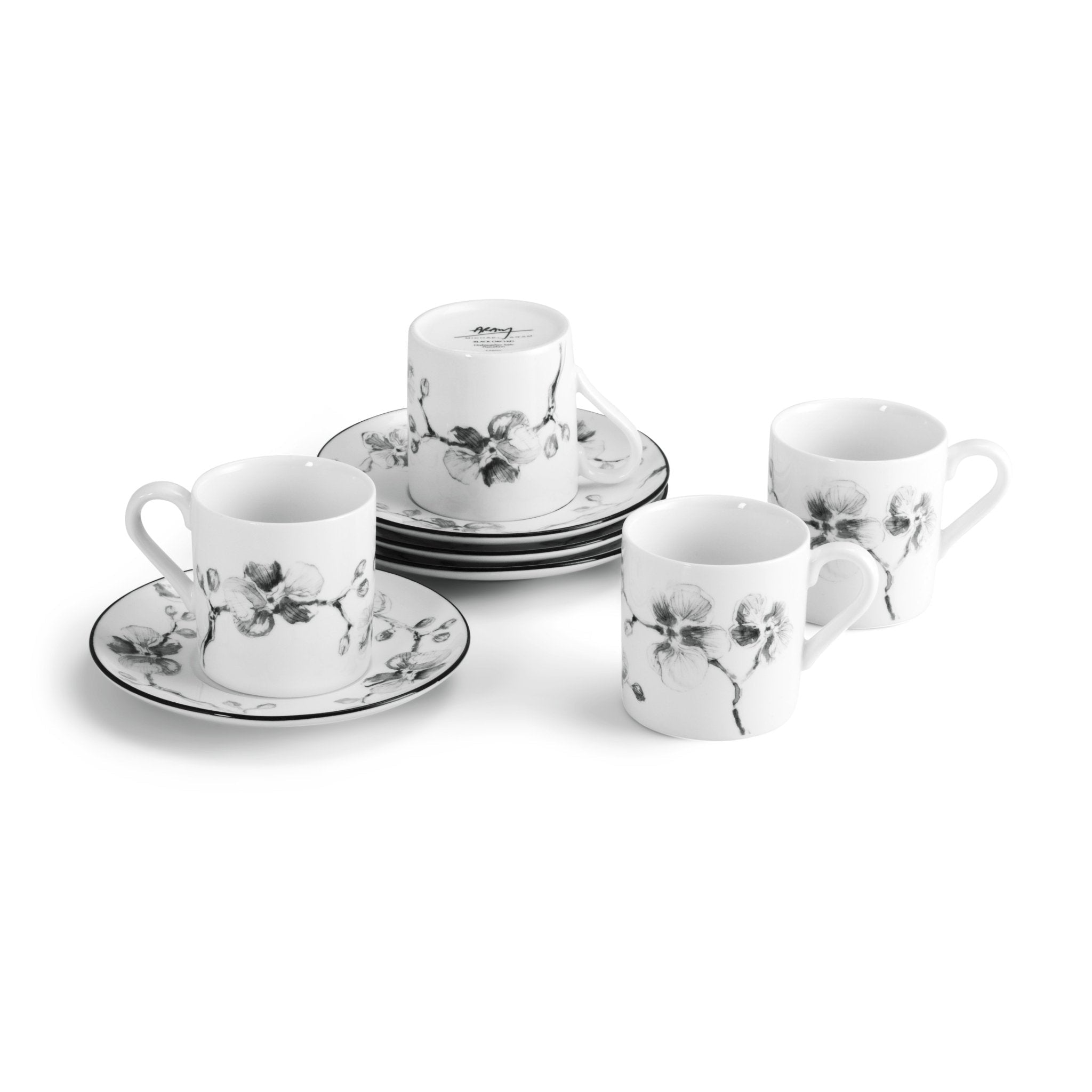 Black Orchid Demitasse Espresso Cups - Elegant Porcelain Coffee Set for Espresso, Cappuccino & Tea - Perfect for Home, Cafe & Restaurant Use