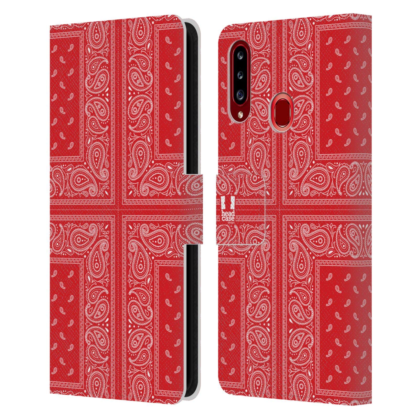 Head Case Designs Cross Red Classic Paisley Bandana Leather Book Wallet Case Cover for Samsung Galaxy A20s (2019) - Perfect for Daily Use, Travel, and Protection