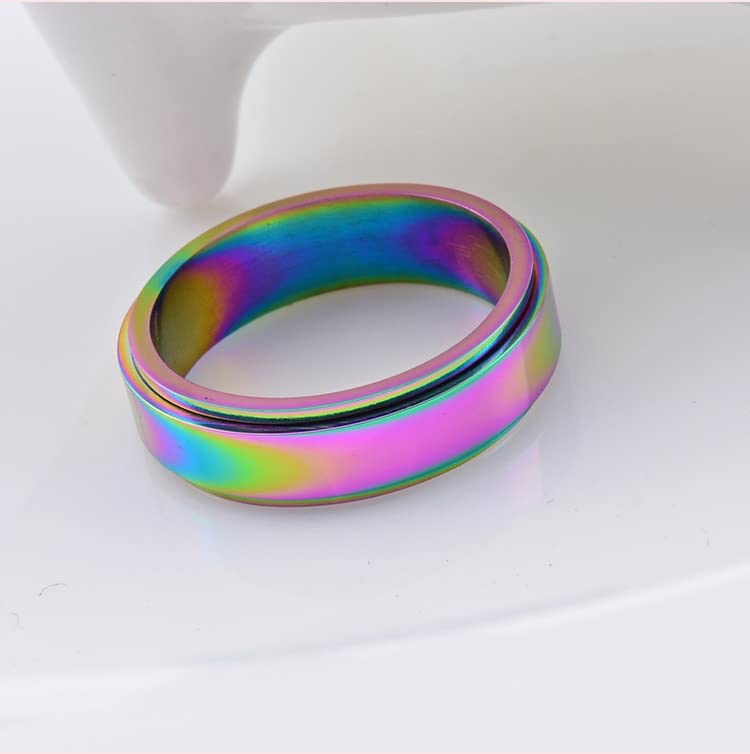 Men's Comfort Fit Wedding Ring Set - Stainless Steel Silver Rainbow Spinner Engagement Band with Free Engraving | Perfect for Proposals, Anniversaries & Everyday Wear