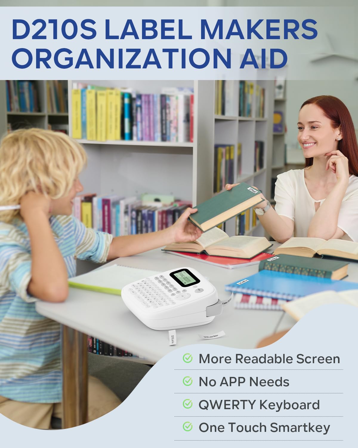 D210S Portable Label Maker Machine with Keyboard & USB-C Cable - Waterproof Label Printer for Home, Office, School Organization - Create Custom Labels for Storage, Files, Pantry & More