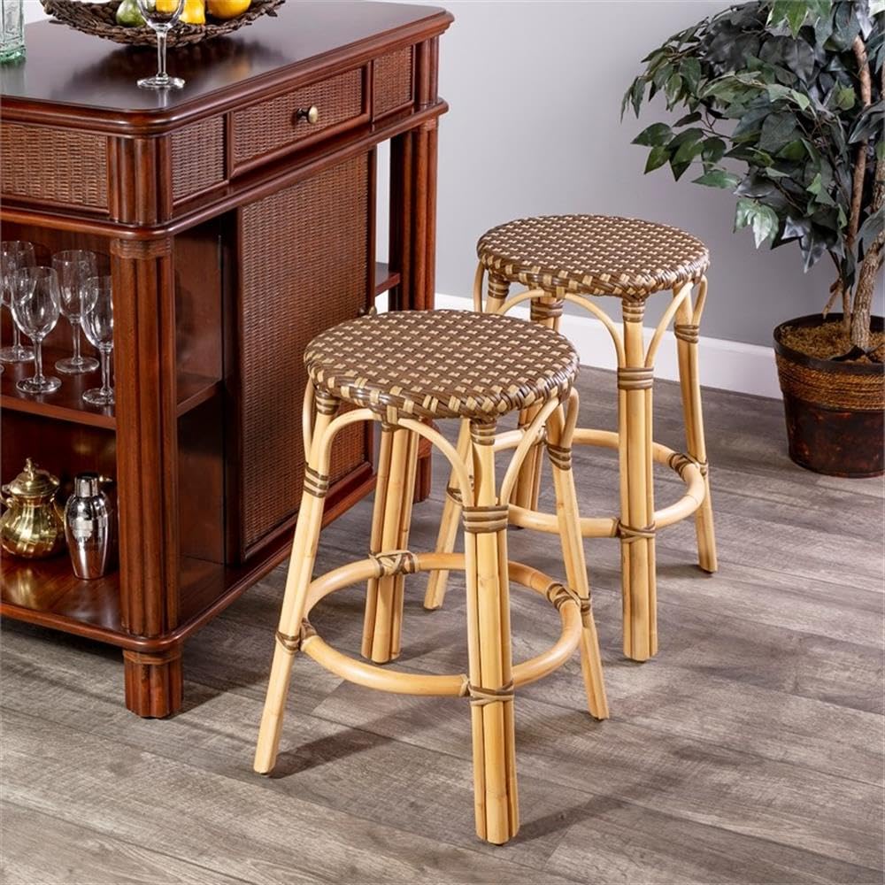 Home Square 2-Piece Brown Rattan Counter Stool Set - Perfect for Kitchen Islands, Breakfast Bars & Home Decor