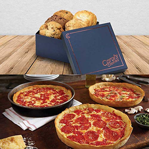 Carol's Large Assorted Gift Box with 4 Lou Malnati's Deep Dish Pizzas (Cheese, Sausage, Veggie, Spinach) - Perfect for Chicago Food Lovers, Parties & Holiday Gifts