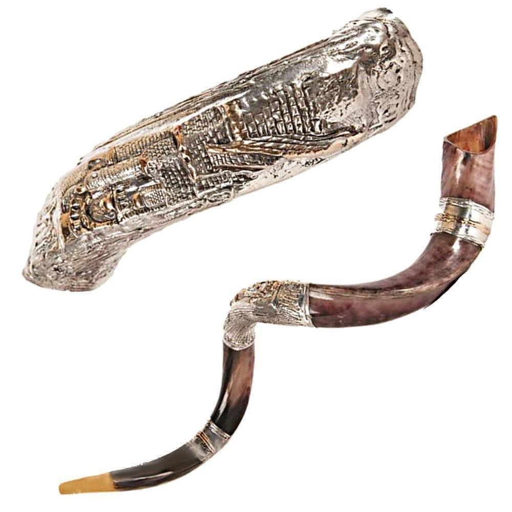 Natural Kosher Yemenite Shofar Kudu Horn - Silver Plated 27-31 Inch (70-79cm) - Authentic Israeli Judaica Gift for Rosh Hashanah, Jewish New Year & Religious Ceremonies