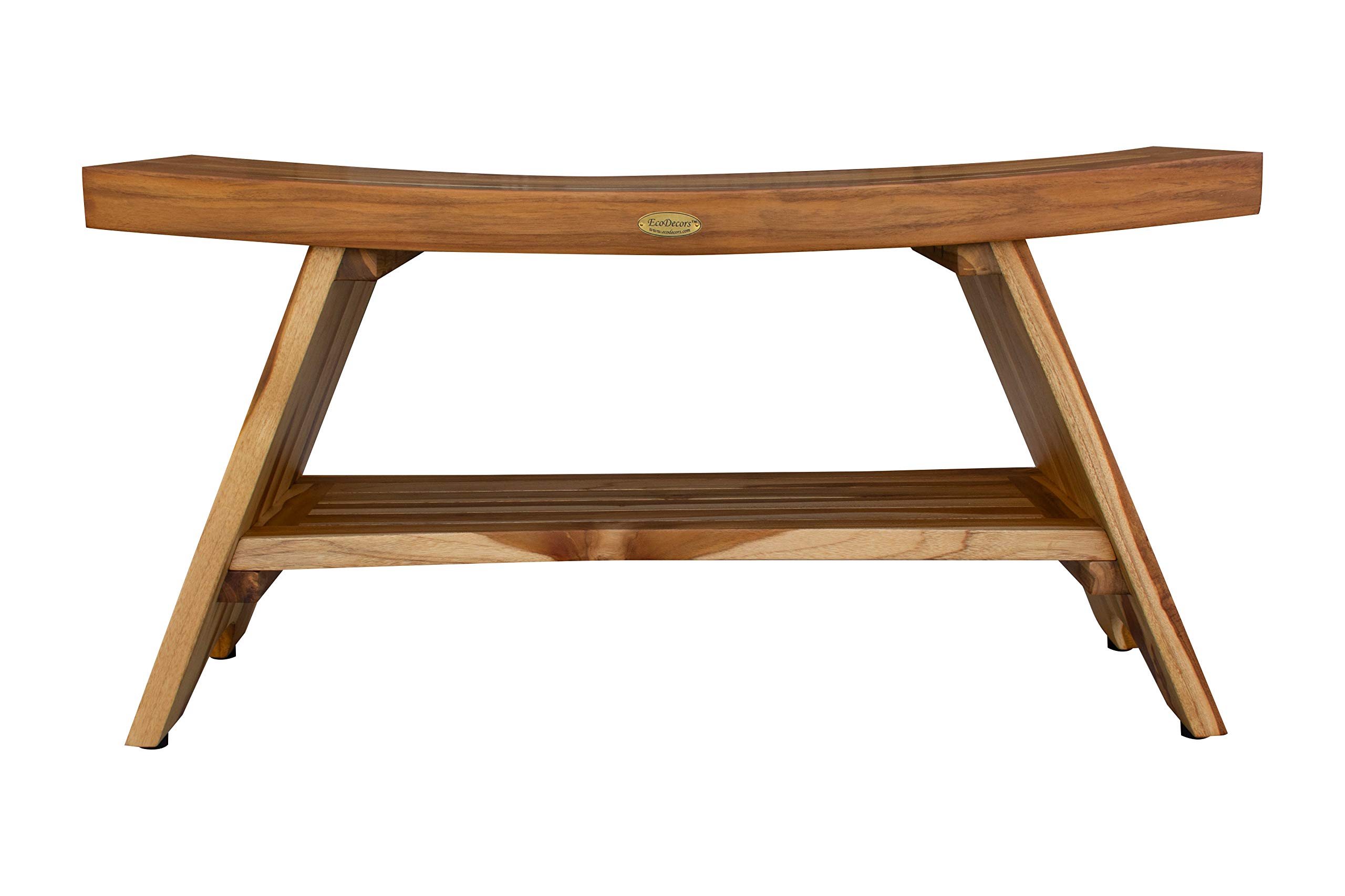 EcoDecors 35 Inch Waterproof Teak Wood Shower Bench with Storage - Non-Slip Bath Seat Stool for Elderly & Disabled Safety - Natural Wood Bathroom Organizer for Shampoo & Accessories - Perfect for Spa, Sauna & Home Shower Use