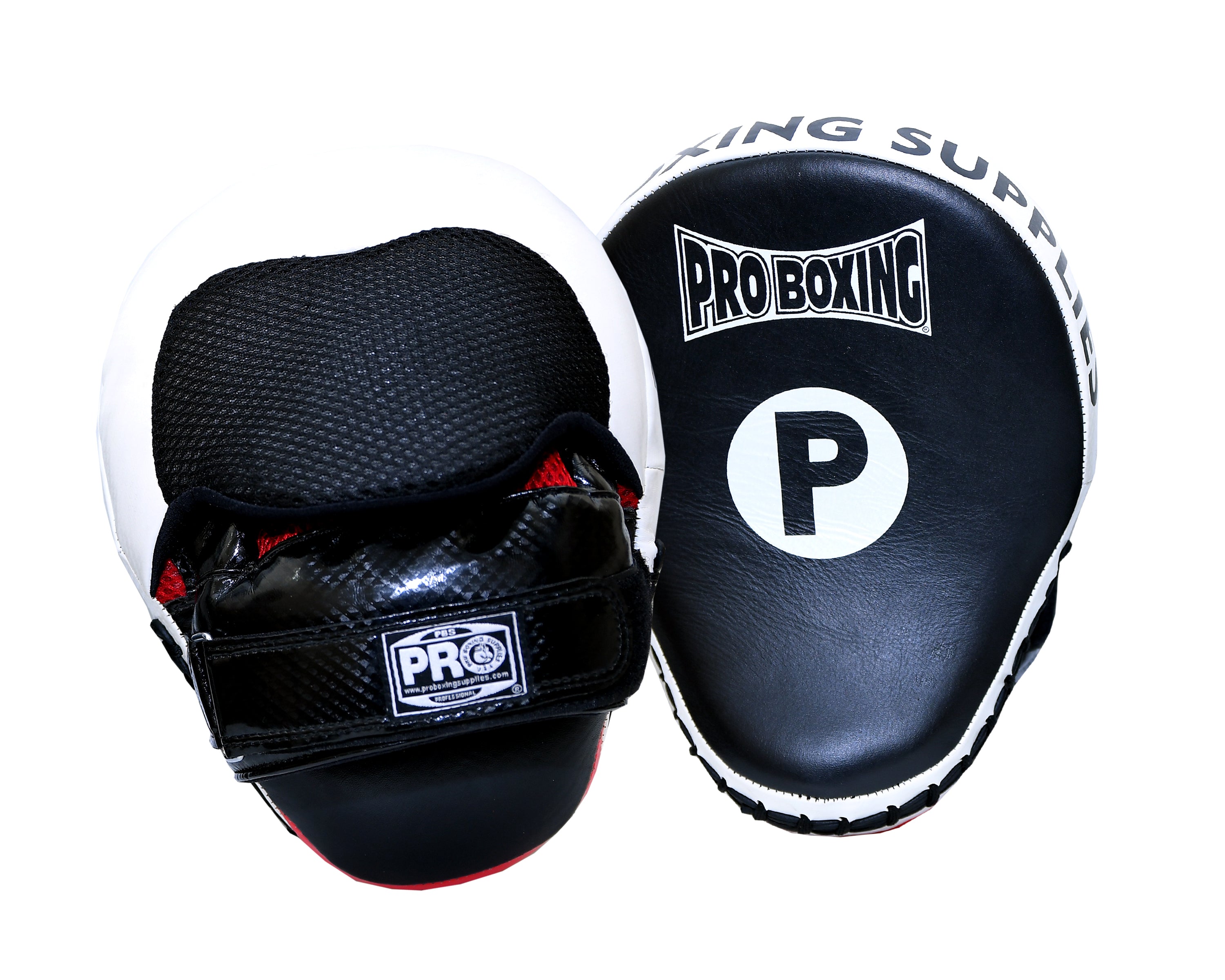 ProBoxing® Professional Focus Curve Mitt with Mesh Vent - Black/White Mesh Trim - Perfect for Boxing Training, MMA, and Fitness Workouts