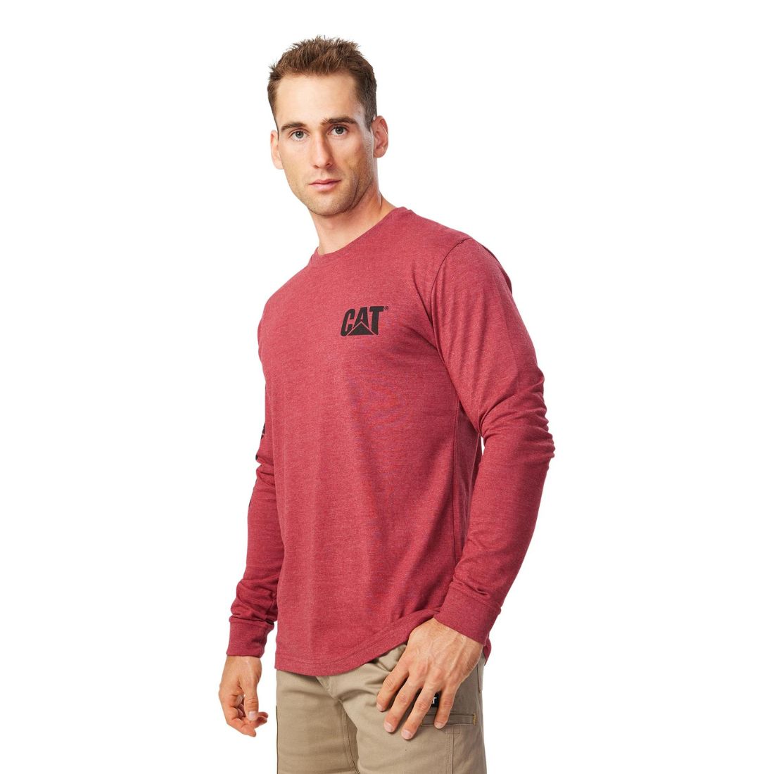 CAT Trademark Banner Long Sleeve Work Shirt 1510034 - Brick Heather | Durable Workwear for Construction & Outdoor Jobs | Perfect for Mechanics, Engineers & Heavy Duty Work