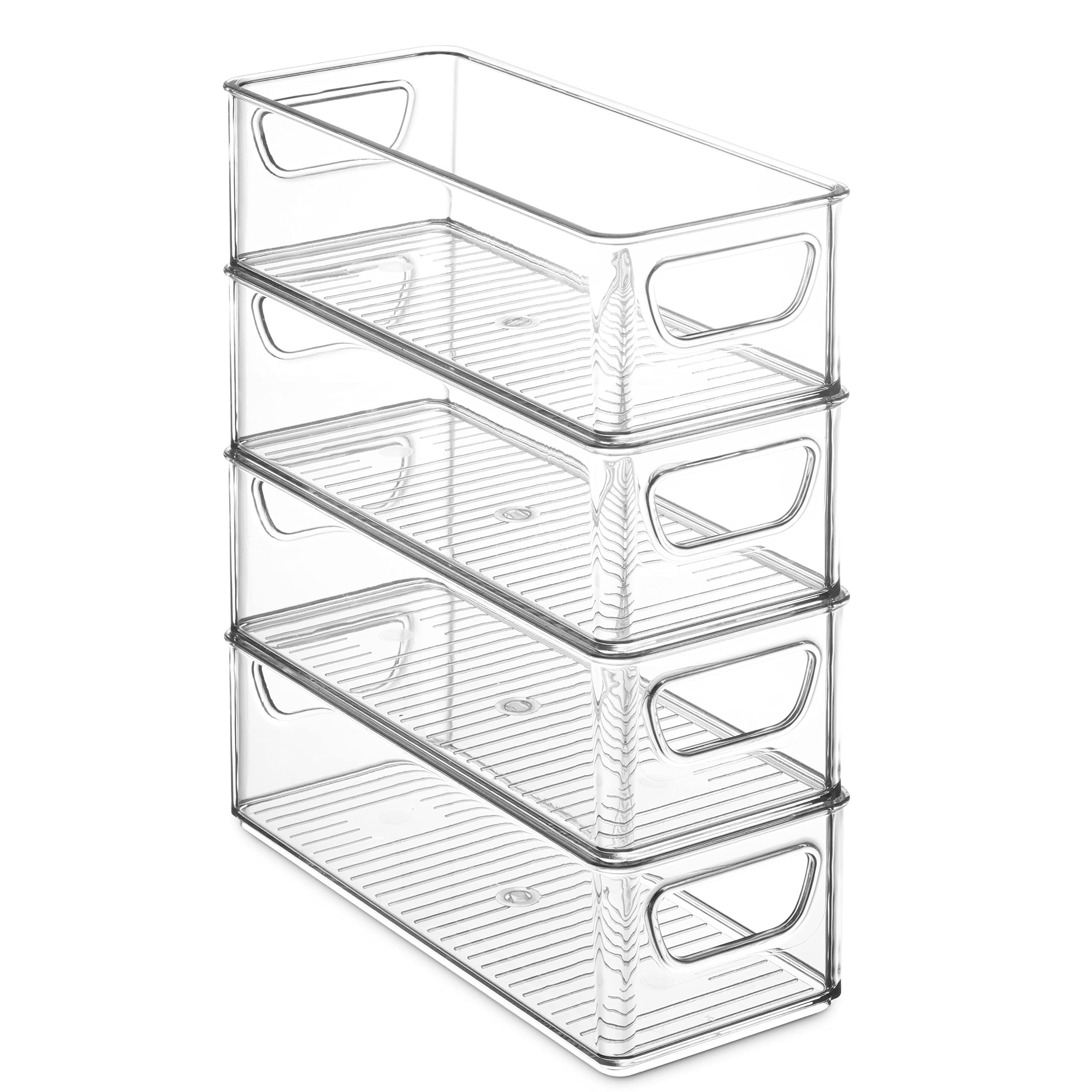 8-Pack Stackable Refrigerator Organizer Bins with Handles - Clear Plastic Food Storage Containers for Fridge, Freezer, Pantry & Kitchen Cabinets - Perfect for Organizing Fruits, Vegetables, Snacks and Leftovers