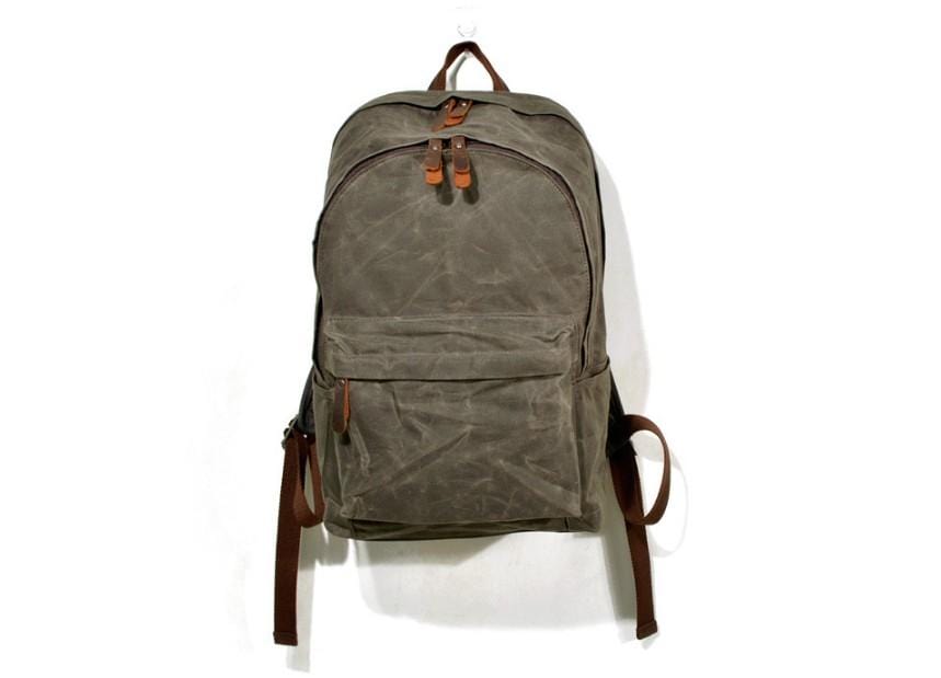 Durable Men's Waxed Canvas Backpack with Genuine Leather Accents - Waterproof Laptop Rucksack for Work, Travel & Outdoor Adventures