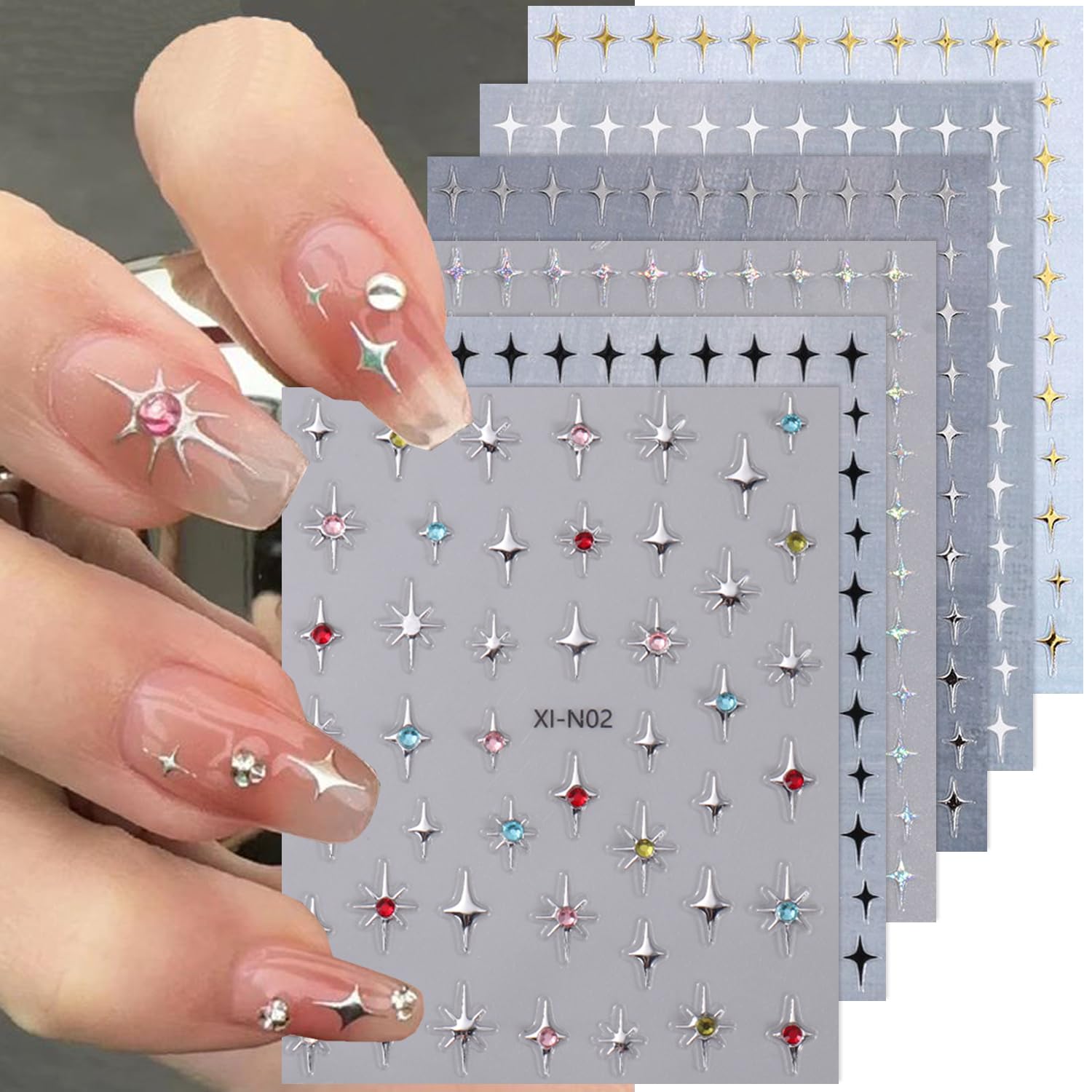 MAYCREATE® 6 Sheets 3D Galaxy Star Nail Stickers - Y2K Nail Art Decals, Self-Adhesive DIY Nail Tips for Nail Extension & Decoration | Perfect for Parties, Cosplay, and Festival Nail Designs