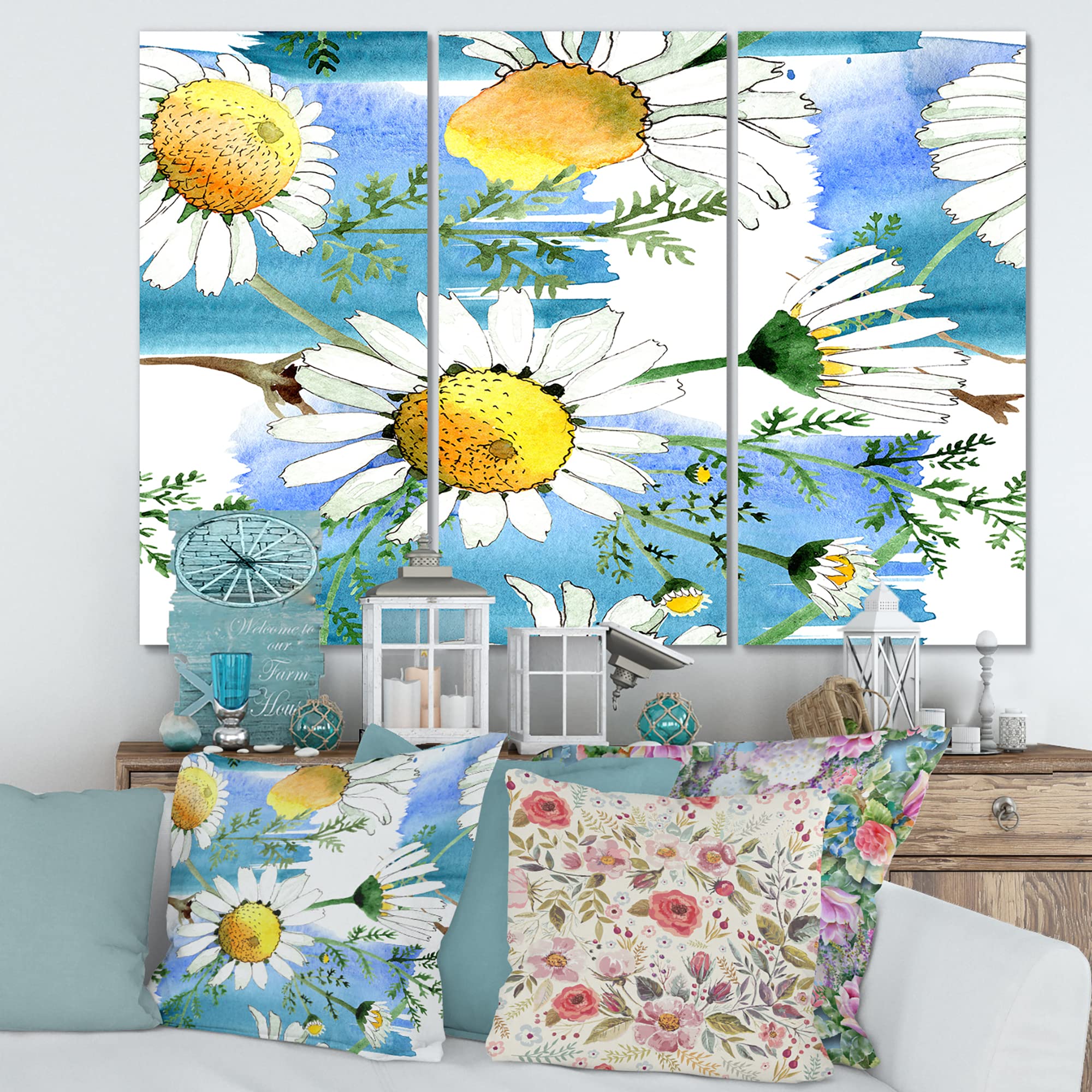 DesignQ Wild Spring Chamomile Flowers Traditional Canvas Wall Art - Handmade Floral Home Decor for Living Room, Bedroom & Office