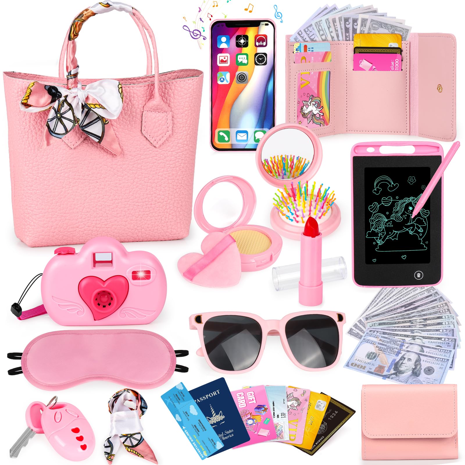 35PCS Little Girl Purse Toy Set for Toddlers Age 2-6 - Pretend Makeup Play Purse with Princess Accessories | Birthday Gift for 2 3 4 5 6 Year Old Girls (Pink) | Perfect for Role Play, Dress-Up & Pretend Play at Home or Parties