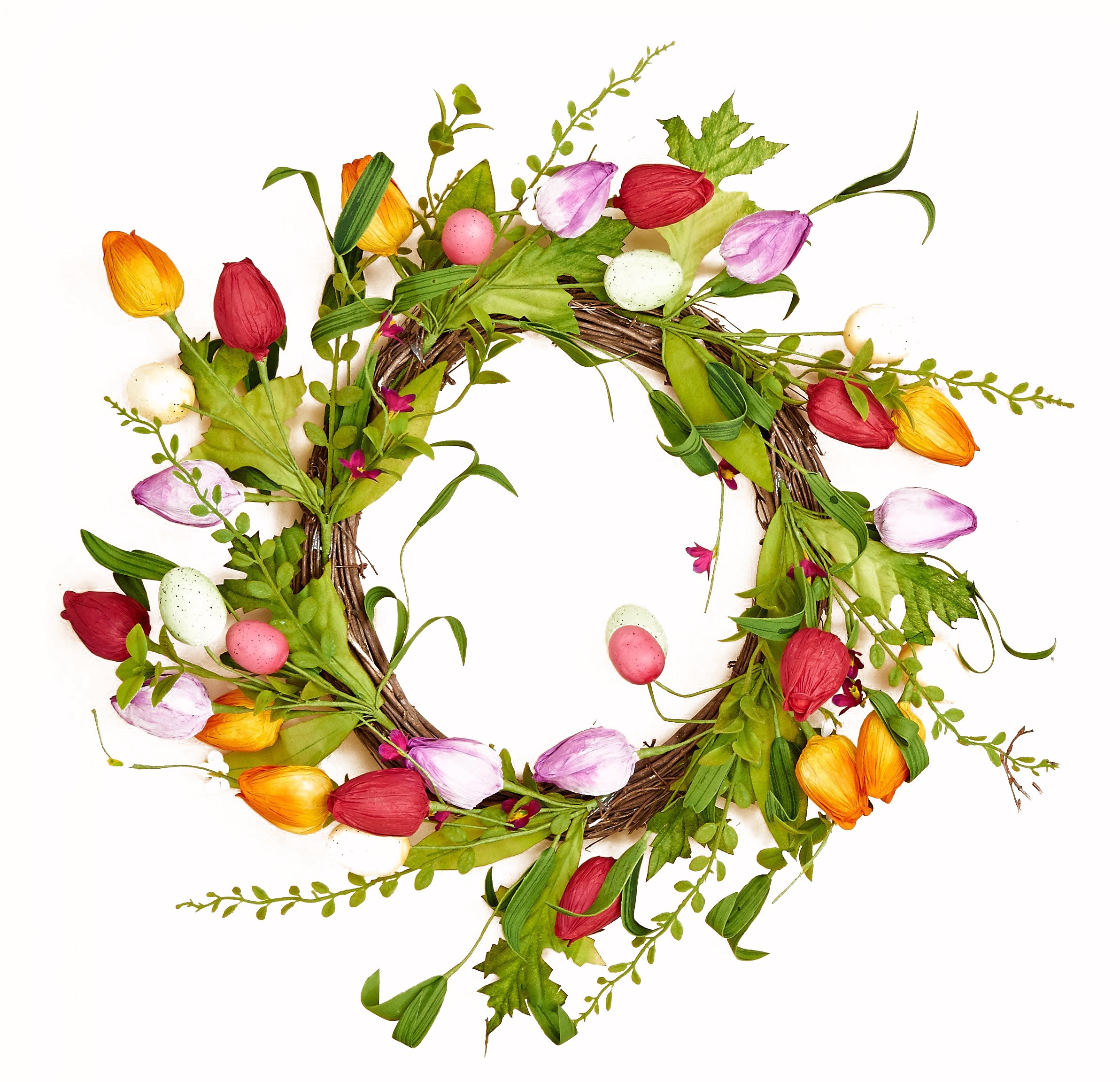 19-Inch Multi-Color Tulip Wreath for Front Door, Spring Home Decor, Easter Floral Arrangement - Perfect for Indoor & Outdoor Decorations