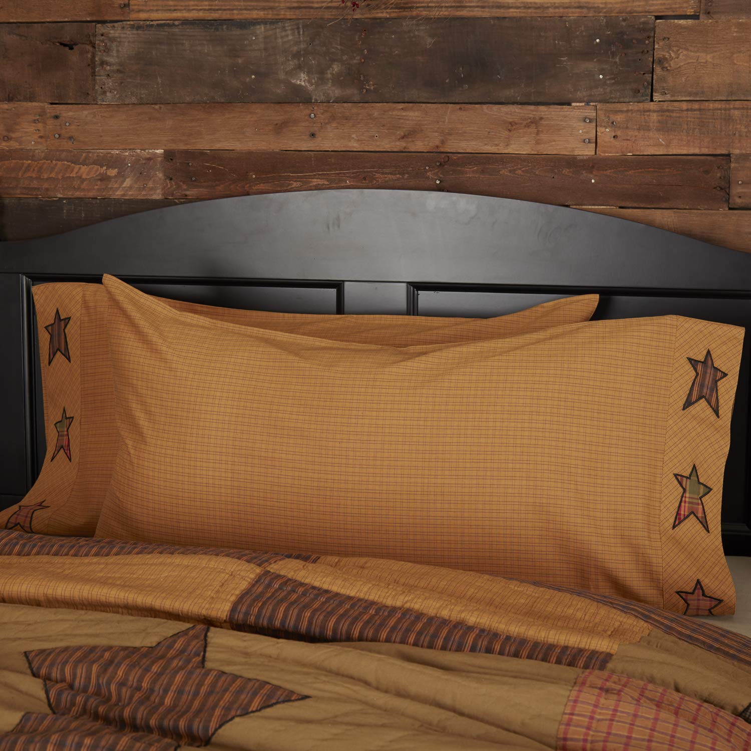 VHC Brands Stratton Star Cotton Primitive King Pillow Case Set of 2 - Dark Khaki Tan for Farmhouse & Rustic Bedroom Decor