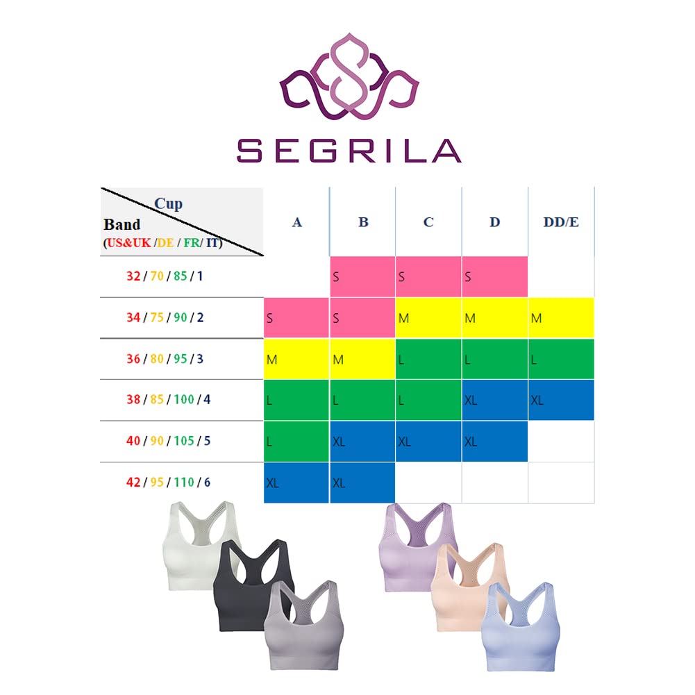 SEGRILA Women's High Support Sports Bra - Padded Racerback Workout Top with Breathable Mesh Straps for Yoga, Running, Gym & Fitness Training