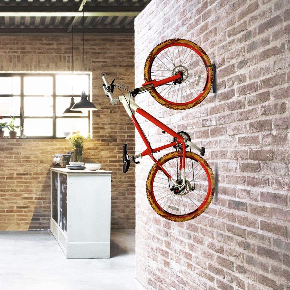 DIRZA Heavy Duty Bike Rack Wall Mount - Vertical Bicycle Storage System for Garage & Indoor - Holds 65 lbs - Easy Install Bike Hooks with Screws - Space Saving Bike Hanger Organizer (Black) - Perfect for Small Spaces, Apartments & Shed Storage