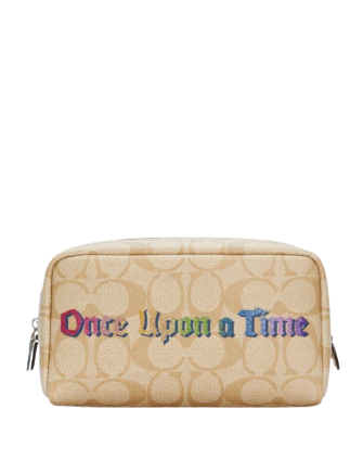 Coach Disney X Small Boxy Cosmetic Case - Signature Print with 'Once Upon A Time' Design - Perfect for Travel, Makeup Storage & Disney Fans Collection