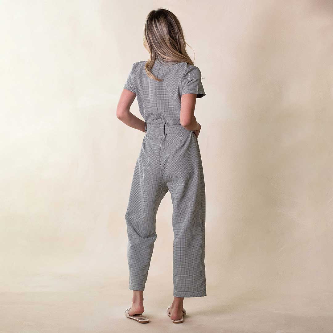 Stylish Houndstooth Print City Jumpsuit for Women - Trendy One-Piece Romper with Pockets | Perfect for Office Wear, Casual Outings & Night Events