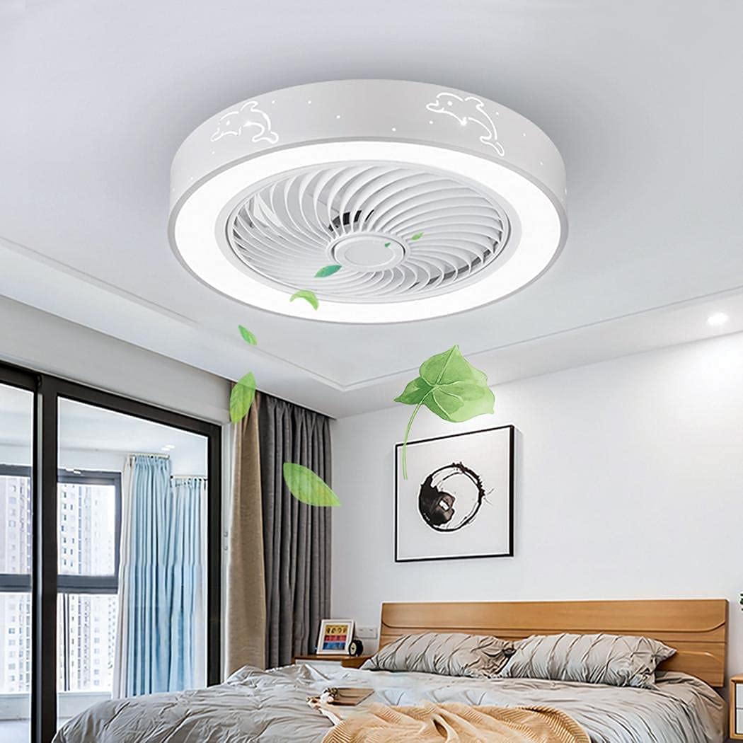 Modern Low Profile Bladeless Ceiling Fan with Lights & Remote Control - Flush Mount Enclosed Indoor Ceiling Fan for Bedroom, Living Room, Small Spaces - Style I | Perfect for Home, Office & Apartment Cooling & Lighting