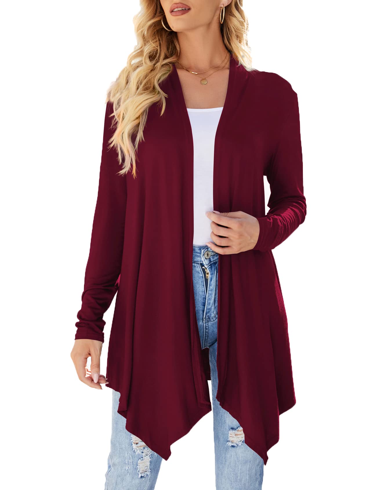 Women's Lightweight Long Sleeve Draped Front Open Cardigan Sweater - Casual Duster Coat for Fall & Spring Layering | Office Wear, Weekend Outfits, Coffee Dates