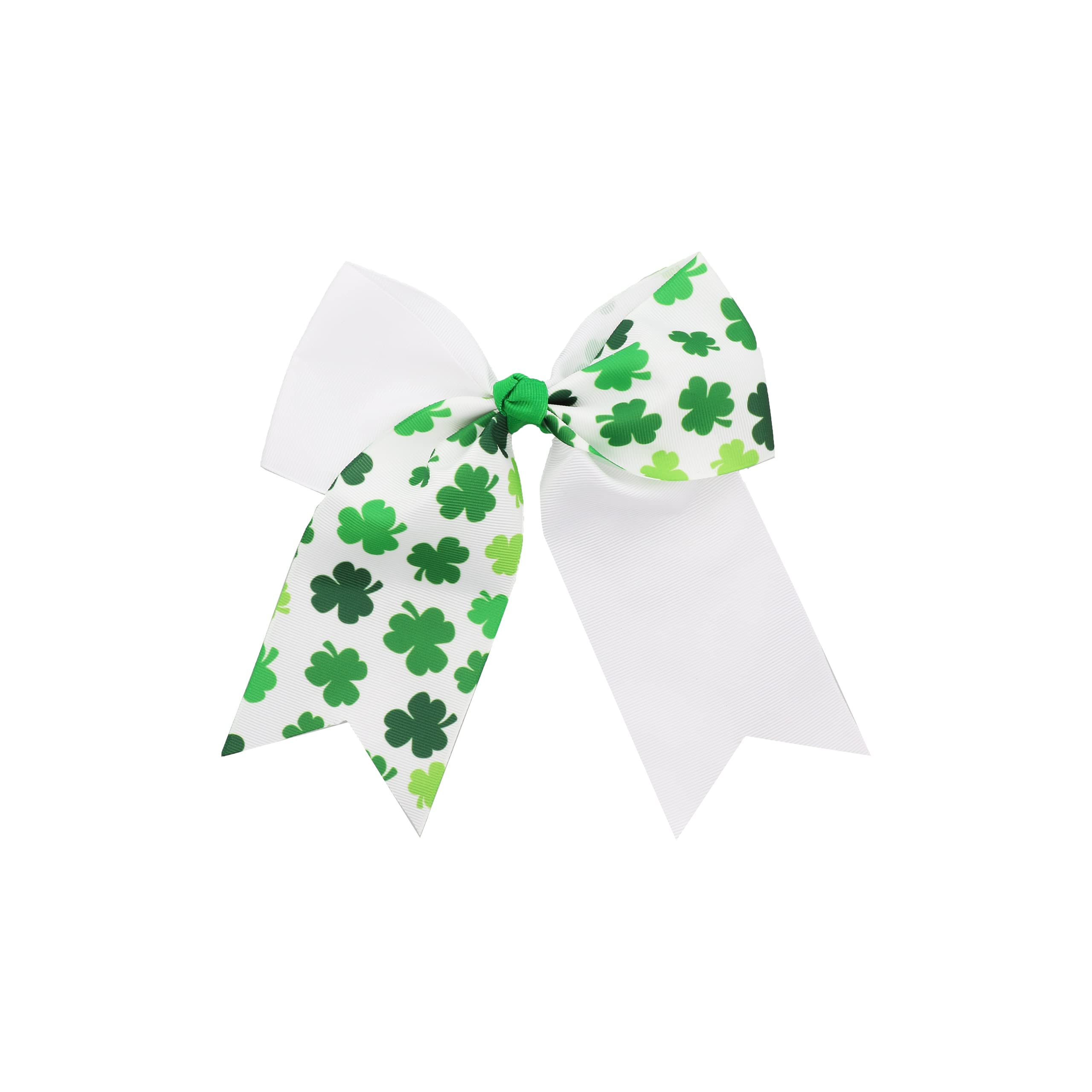 St Patrick's Day White Shamrock Hair Bow with Tails - Perfect for Irish Festivals, Parades, and Themed Parties