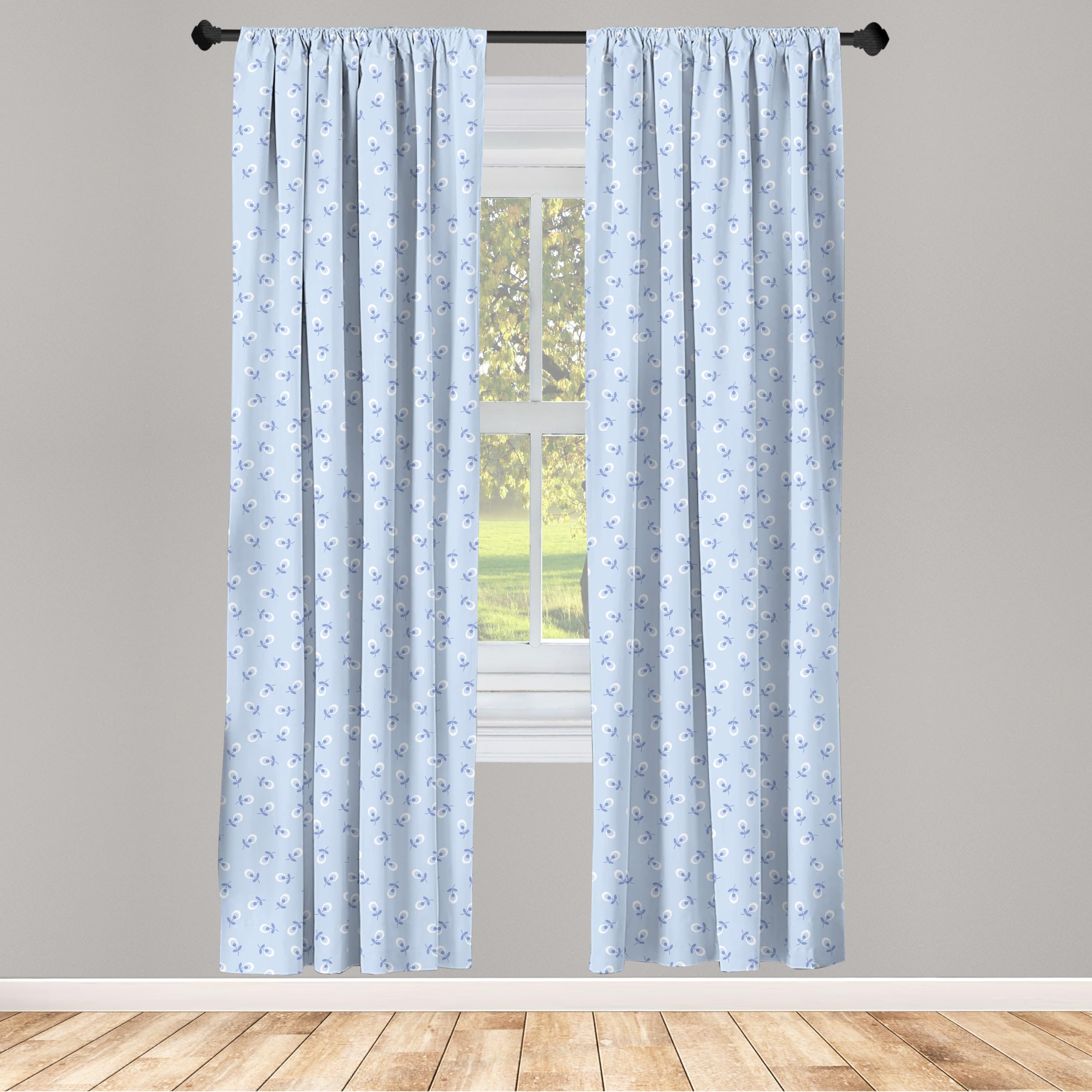 Ambesonne Floral Window Curtains Set of 2 - Blue Violet Spring Flowers Retro Pattern Lightweight Rod Pocket Curtains 28x63 Inches - Perfect for Living Room, Bedroom & Nursery Decor
