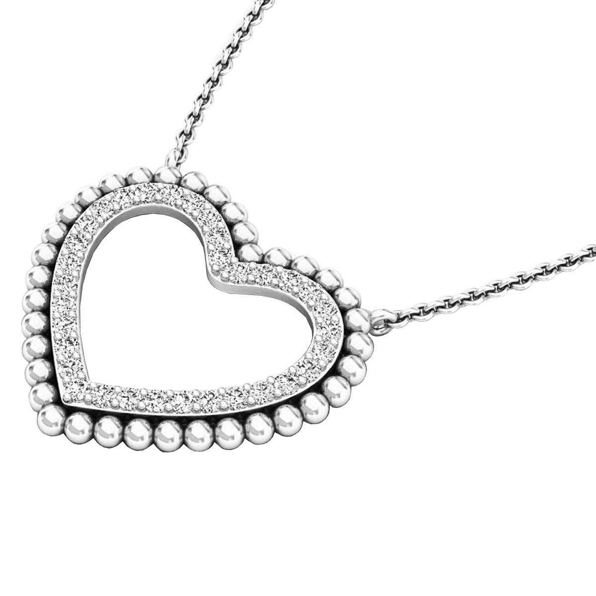 0.50 Cttw 14K Solid White Gold Heart Pendant with Round White Diamonds for Women - Elegant Jewelry Gift for Valentine's Day, Anniversary & Special Occasions