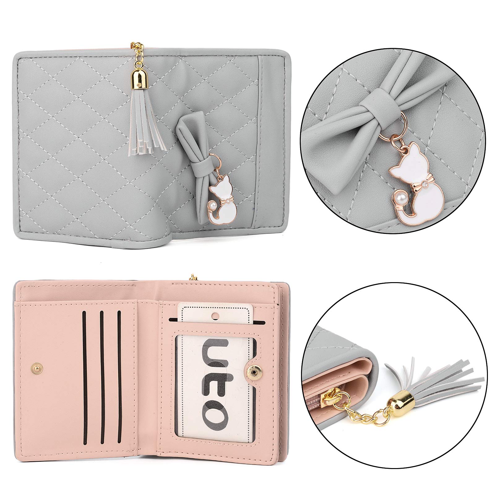 UTO Women's PU Leather Wallet with Cat Pendant - Large Capacity Card Phone Holder for Daily Use