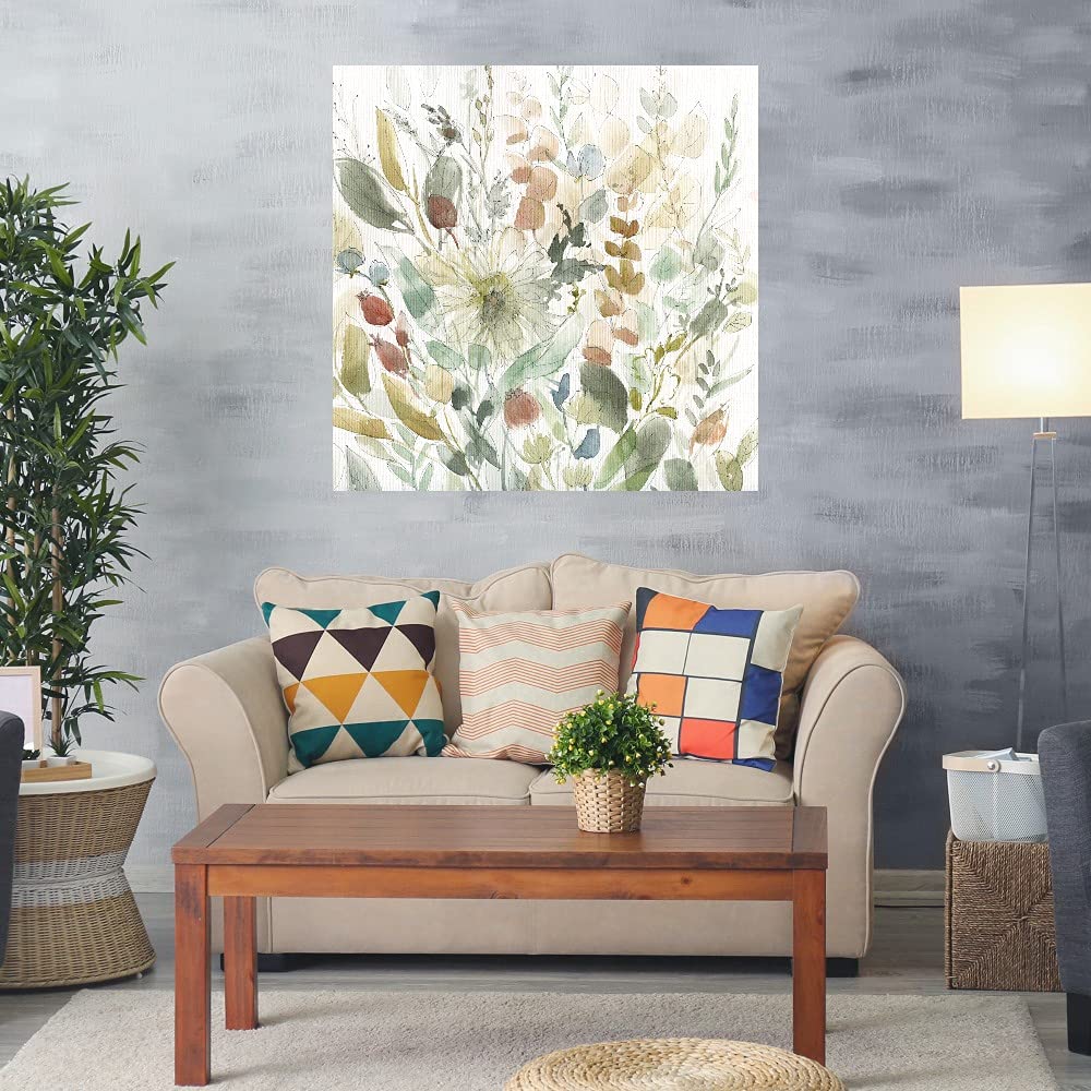 Botanical Wall Art Canvas - 22x22 Inch Floral Linen Print by Artist Carol Robinson | Wildflower Garden Decor for Bathroom, Bedroom & Living Room | Nature-Inspired Home Decor