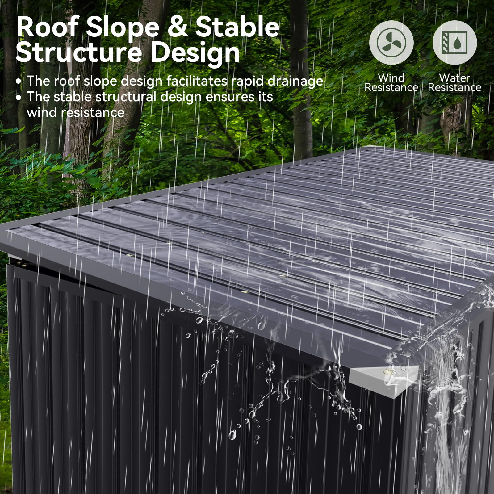 Aoxun 3.3' x 5.6' Waterproof Metal Storage Shed with Chain Lid - Outdoor Organizer for Trash Cans, Toys, Garden Tools - Durable Backyard, Patio & Garden Storage Solution for Home Organization