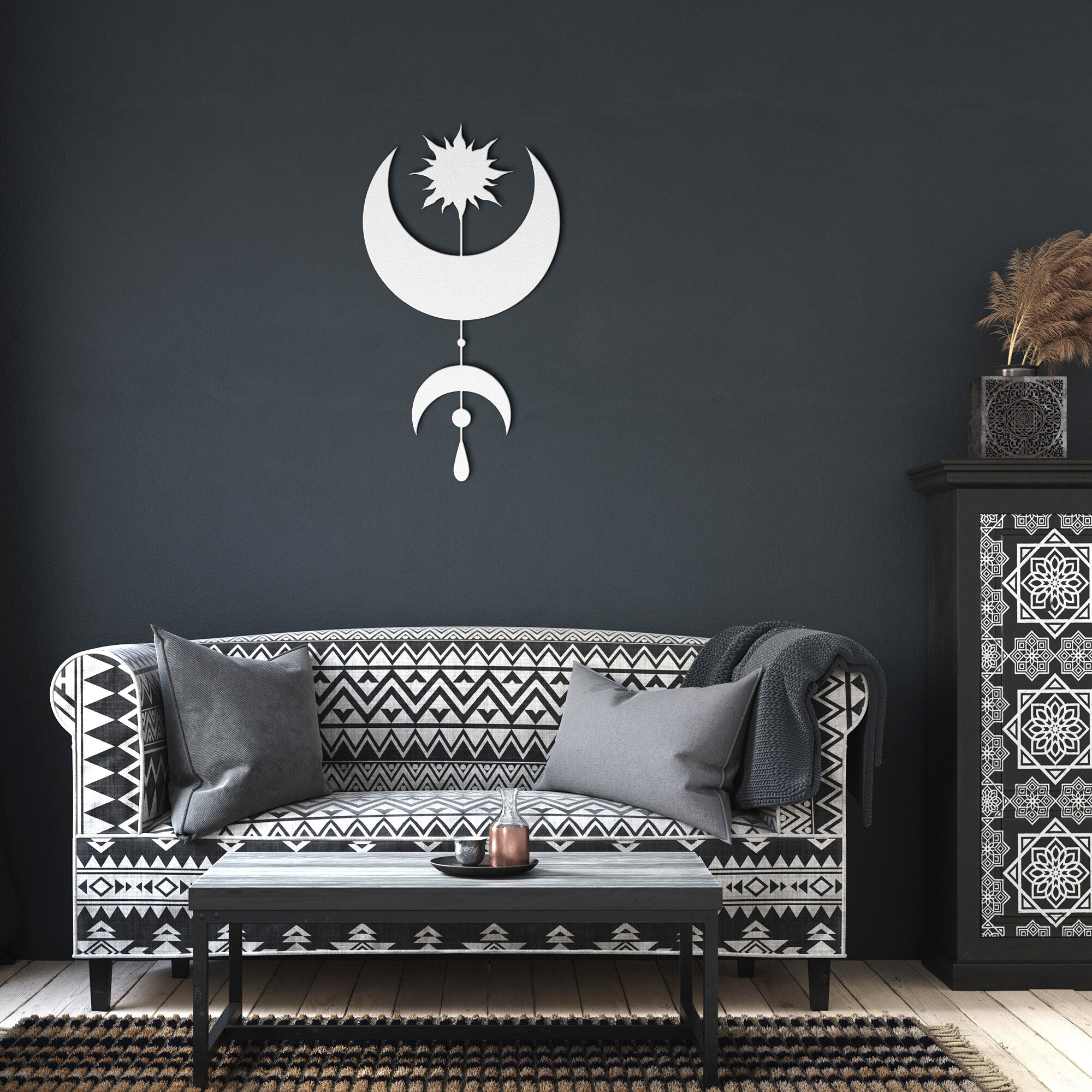 Celestial Metal Wall Art Decor - Handcrafted Boho Chic Wall Hanging for Living Room, Bedroom & Office Decor