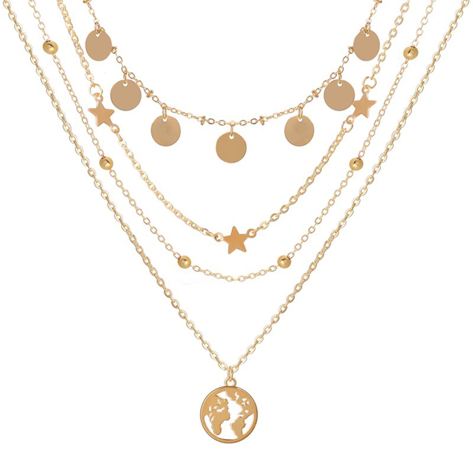 Guohanfsh Women's Multilayer Map Round Pendant Necklace - Adjustable Electroplating Fashion Jewelry for Party & Evening Wear - Perfect Gift for Her, Elegant Layered Necklace for Date Night & Special Occasions