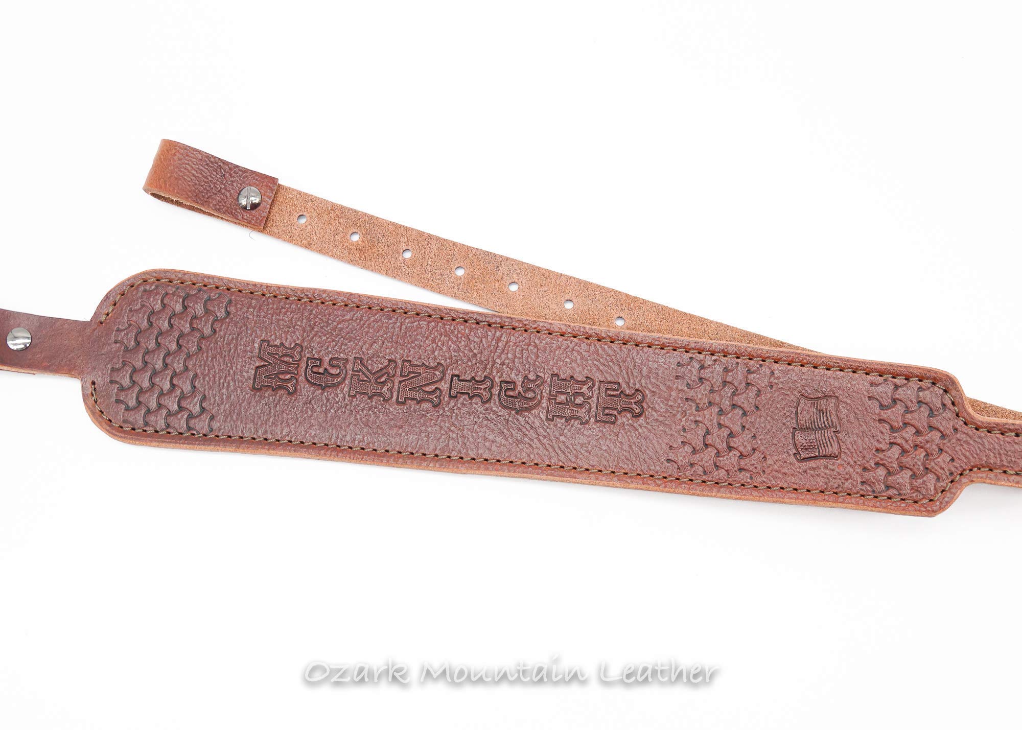 Customizable Padded Leather Rifle Sling - Cobra Style Hand-Tooled Austin Brown for Hunting, Shooting & Outdoor Adventures