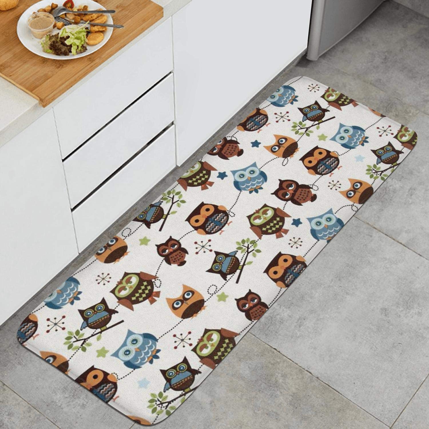 Owl Hoot Roll Call Non-Slip Kitchen Mat - Cute Cream Floor Rug for Kitchen Decor, Perfect for Cooking, Baking & Home Comfort