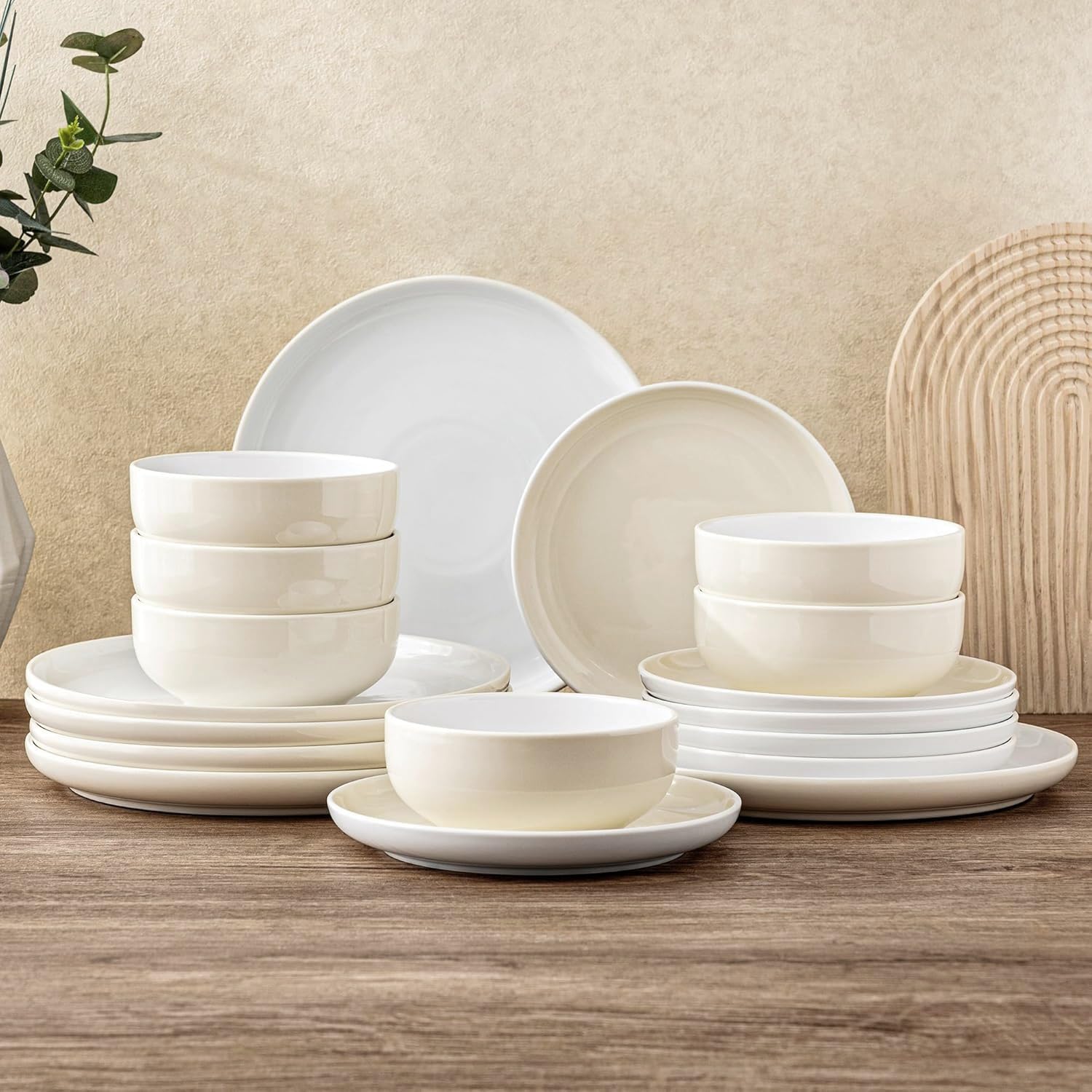 18-Piece White Ceramic Dinnerware Set for 6 - Scratch Resistant, Oven & Microwave Safe Plates & Bowls - Modern Dish Set for Family Dining, Entertaining & Everyday Use