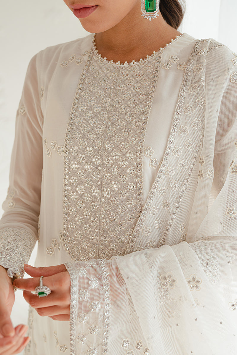 IVORY GLINT 4PC CHIFFON EMBROIDERED SUIT SET - Elegant Women's Formal Outfit for Weddings, Parties & Special Occasions
