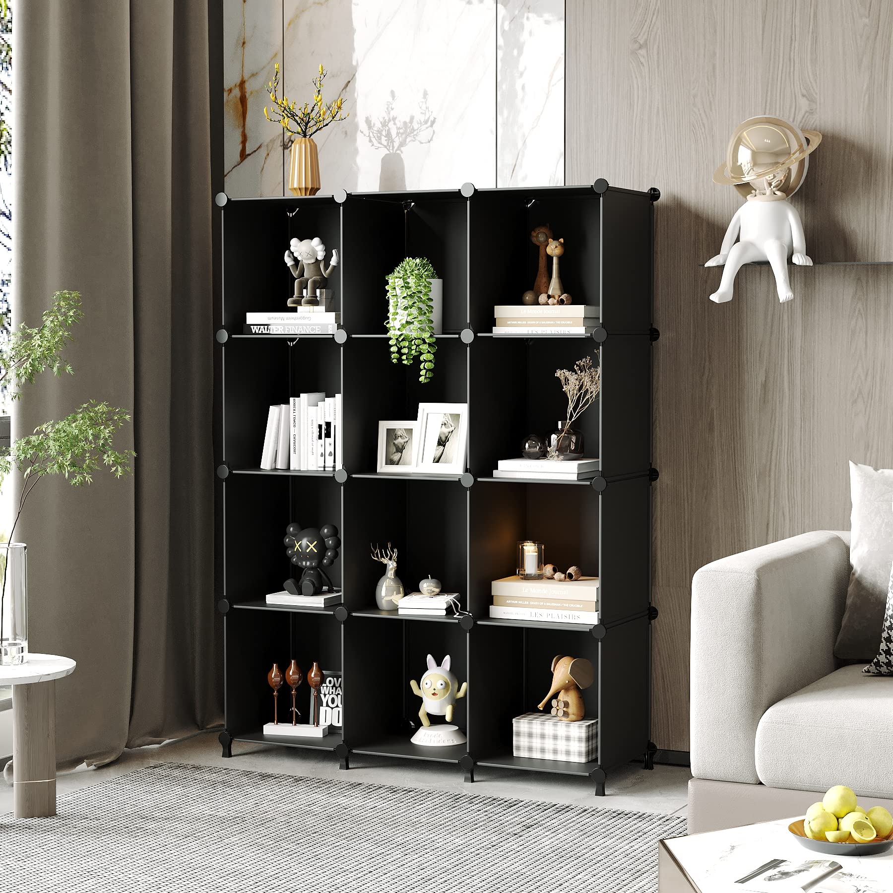 Stackable 12-Cube Storage Organizer for Closet, Bedroom & Home - Black