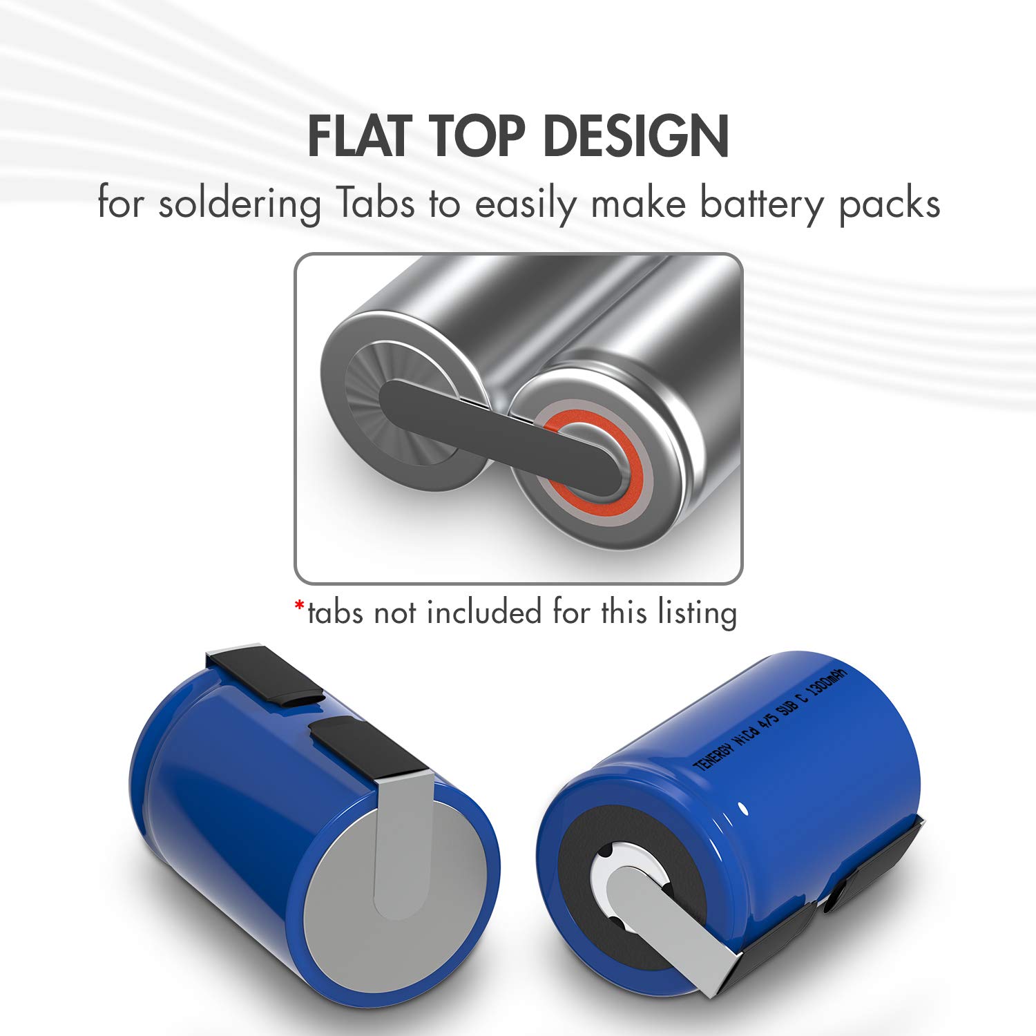 Tenergy 4/5 SubC 1.2V 1300mAh NiCD Rechargeable Batteries - 15 Pack for RC Cars, Robotics, Power Tools, and Emergency Lighting