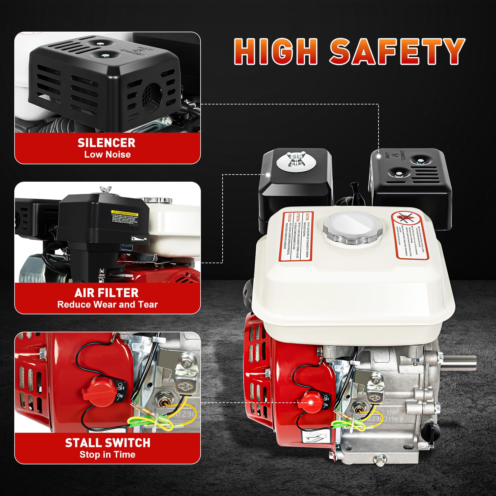 6.5HP 160CC 4-Stroke Gas Engine with Pull Start - Single Cylinder Motor for Water Pump, Agricultural Machinery, Power Tools & More - Ideal for Farming, Landscaping & Industrial Applications