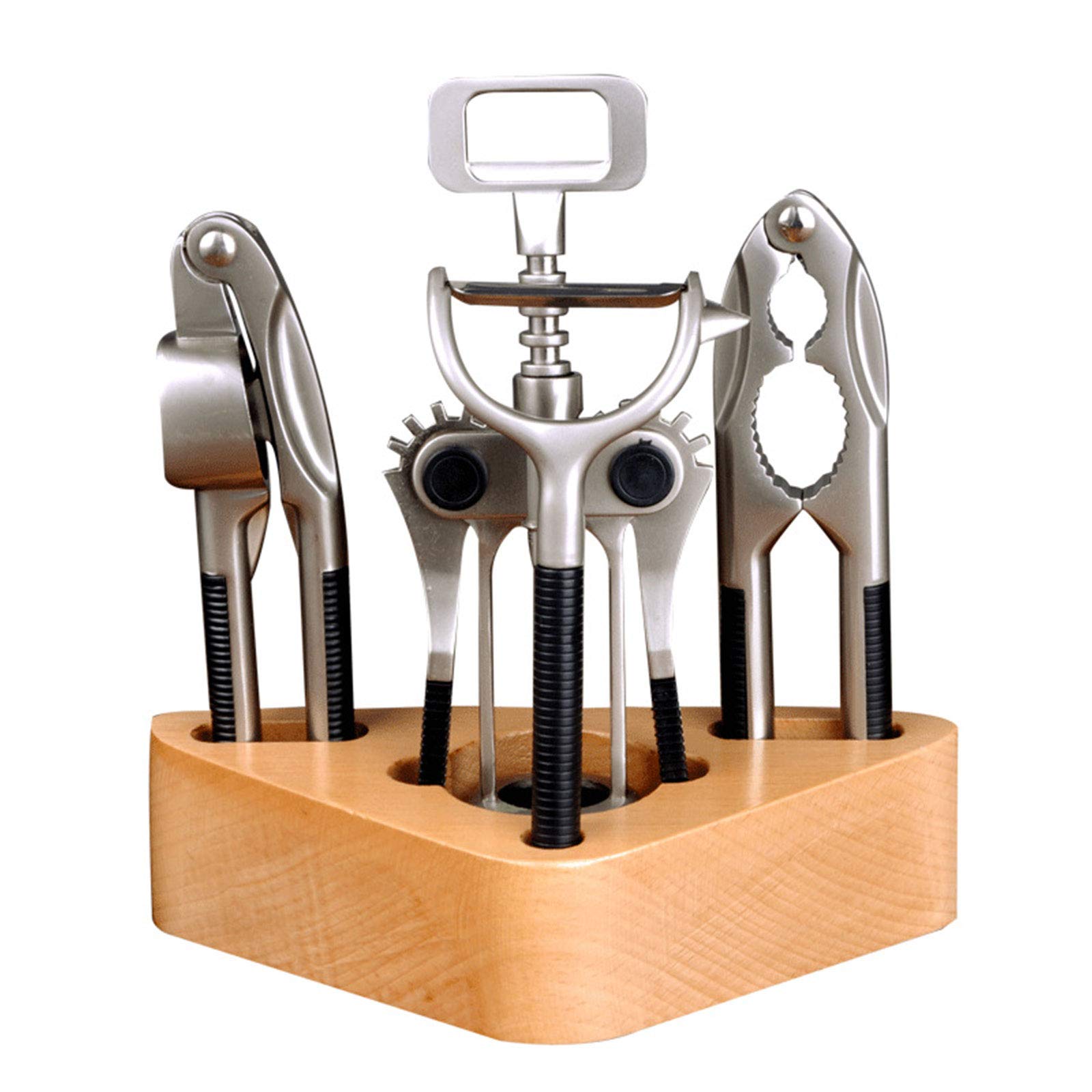 Premium 4-Piece Kitchen Gadget Set - Stainless Steel & Zinc Alloy Garlic Press, Walnut Cracker, Wine Opener & Peeler - Perfect for Cooking, Baking & Entertaining