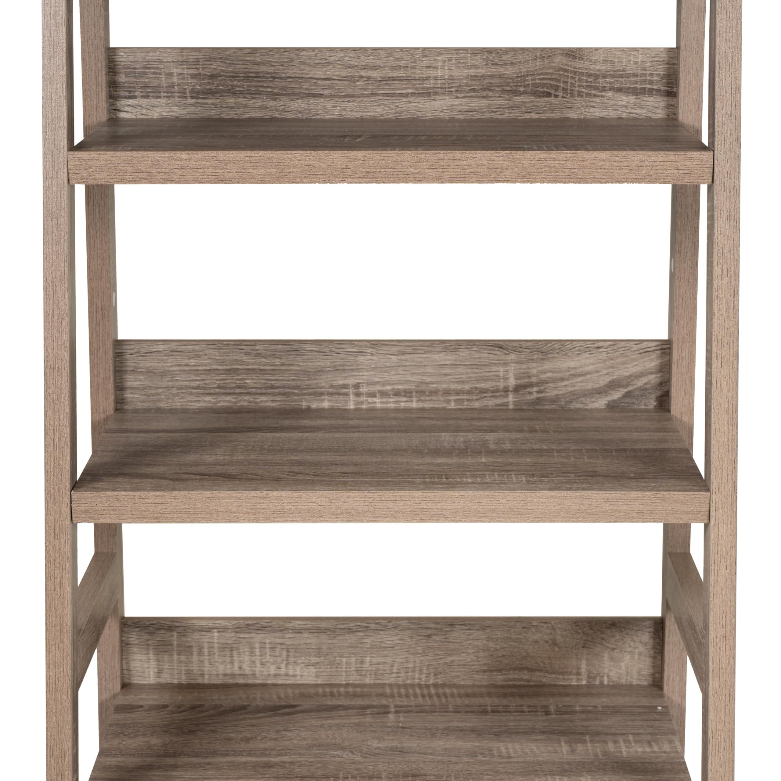 Linon Tracey Greywash Wooden 5-Shelf Ladder Bookcase - Stylish Storage for Living Room, Bedroom, or Home Office