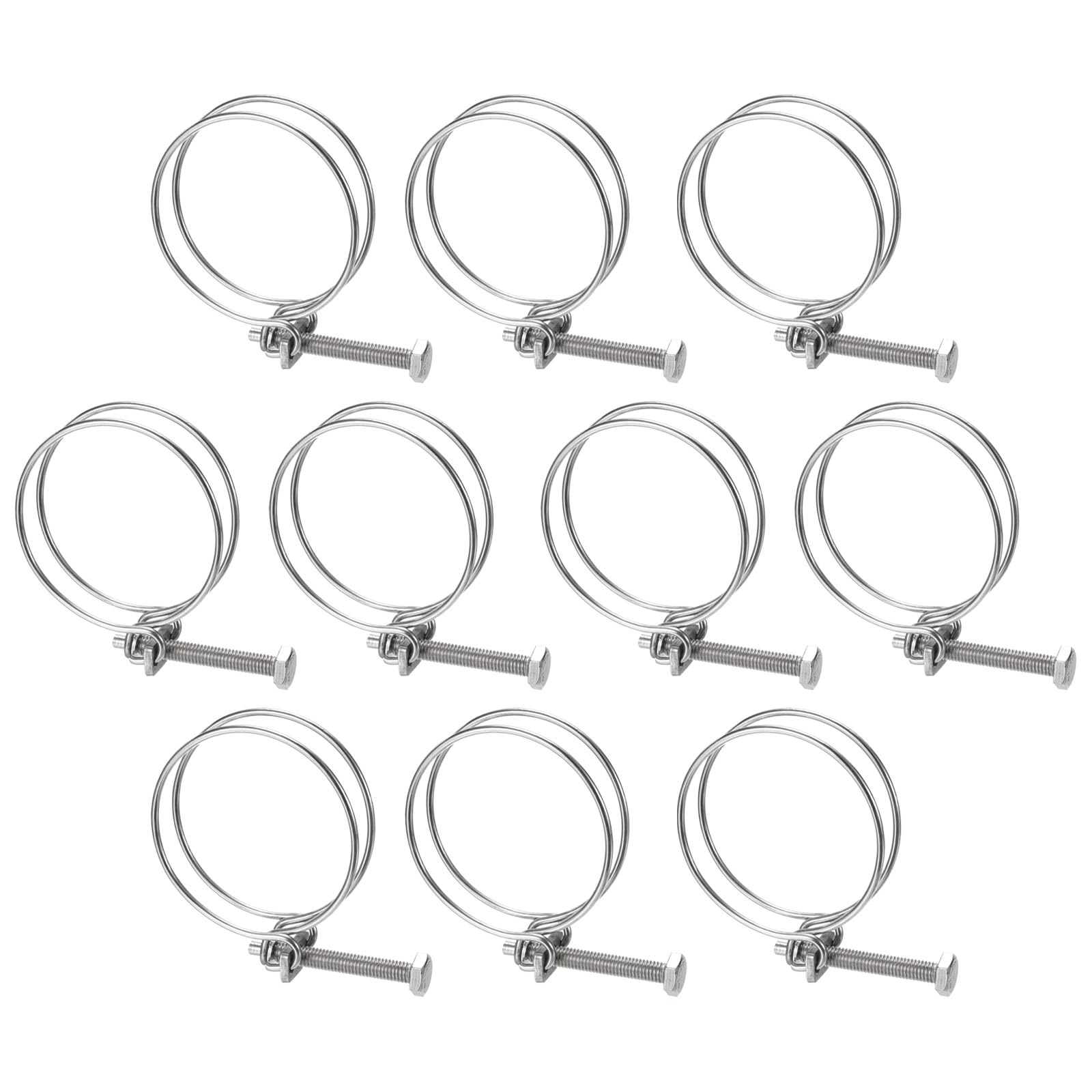 10Pcs Stainless Steel Double Wire Hose Clamps 63-70mm Adjustable with M8 Bolt - Heavy Duty Hose Clips for Dust Collection, Pump, Pipe, Plumbing, Automotive & Industrial Applications