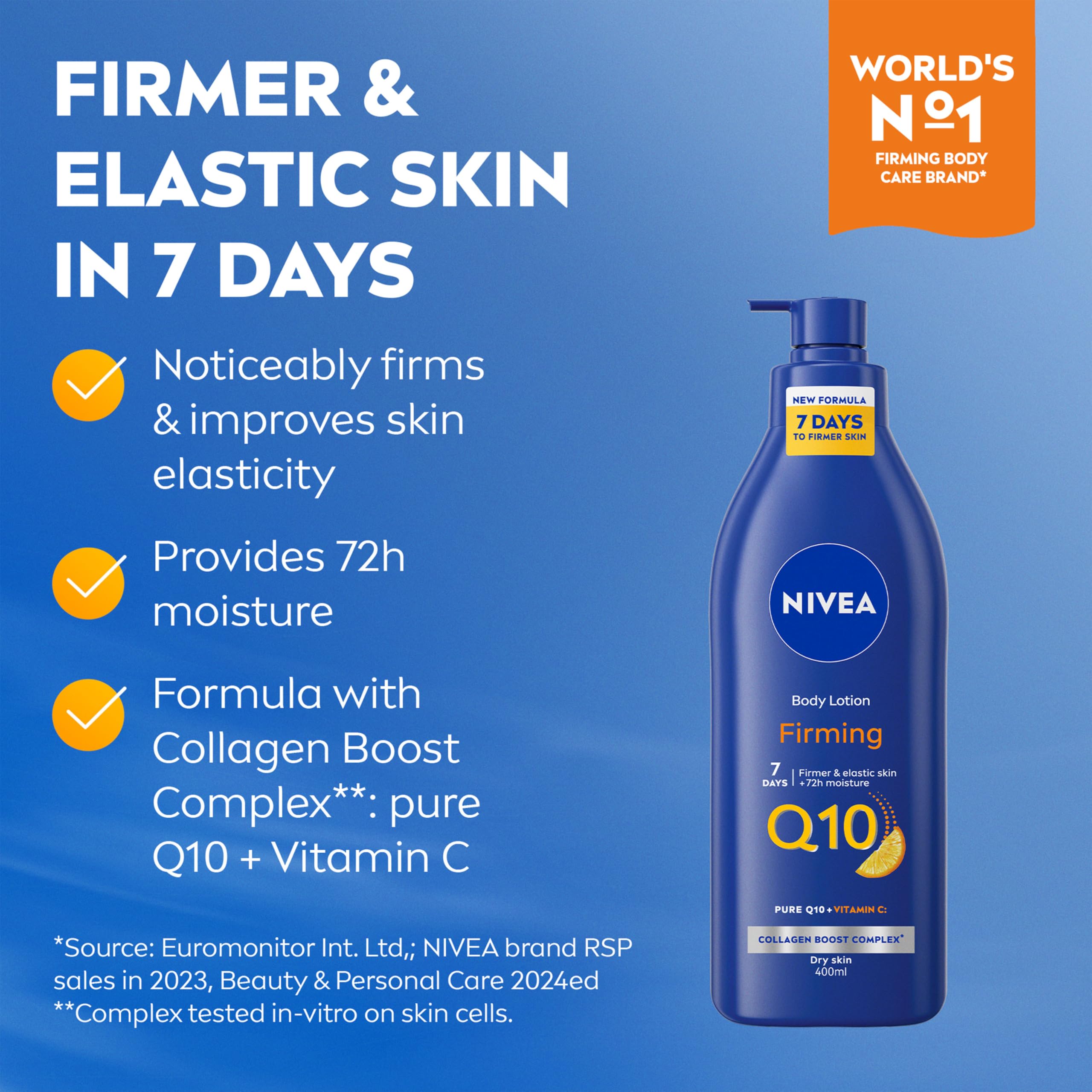NIVEA Q10 Firming Rich Body Lotion with Vitamin C & Collagen Booster (400ml) - 72H Moisturizing Cream for Dry Skin - Anti-Aging & Skin Tightening Body Care - Perfect for Daily Hydration & Nighttime Skin Repair