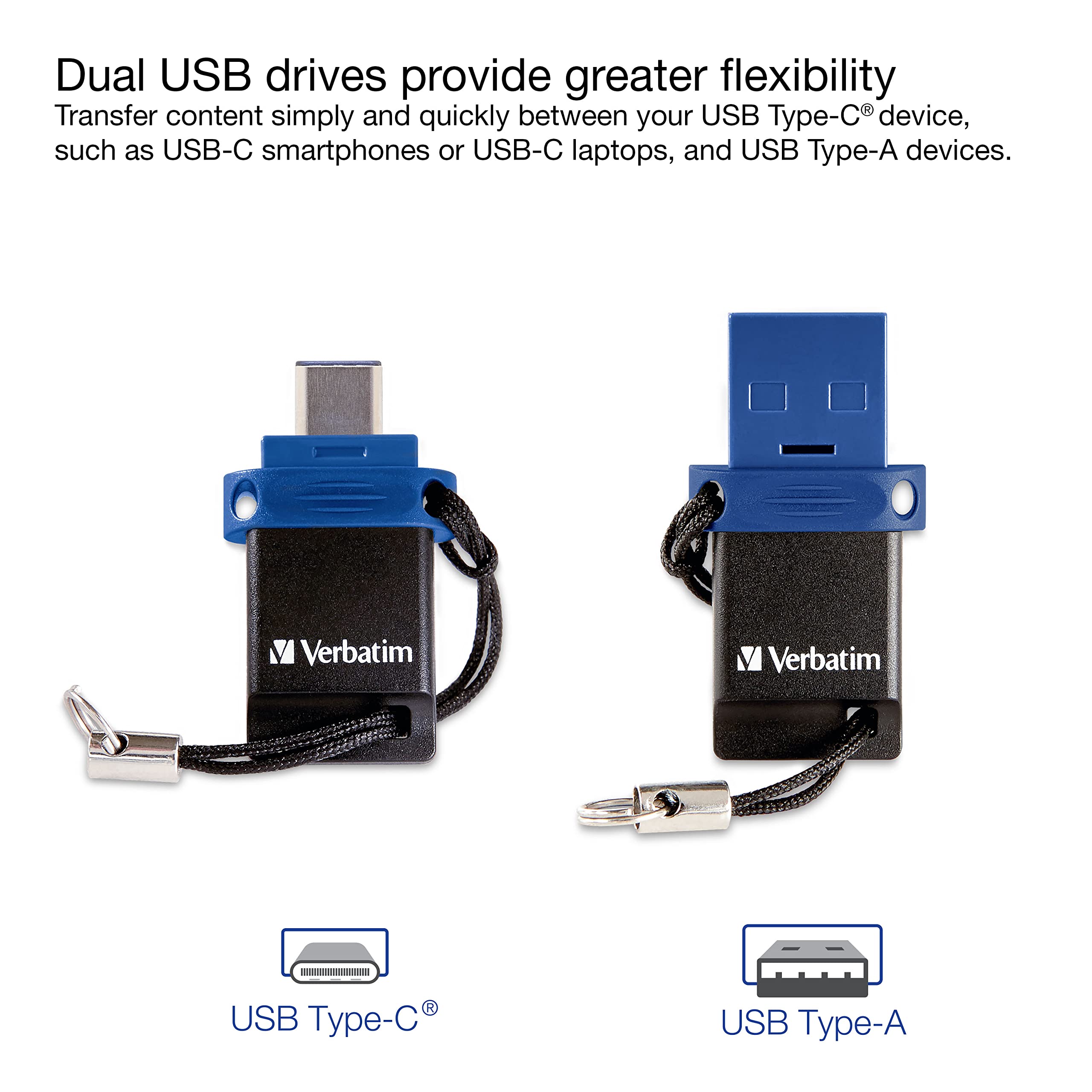 Verbatim VER99154 32GB Store 'n' Go Dual USB Flash Drive - USB-C & USB-A Compatible - Blue - Perfect for Phones, Laptops & File Transfers