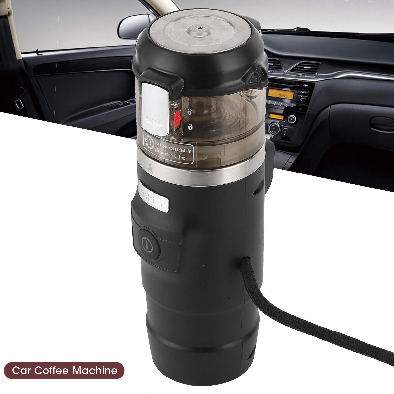 12V Portable Car Coffee Maker - 65ML Electric Espresso Machine with Auto Shutoff & Boil Dry Protection | Perfect for Travel, Camping & Road Trips | Compact Black Design with Cigarette Lighter Power Supply