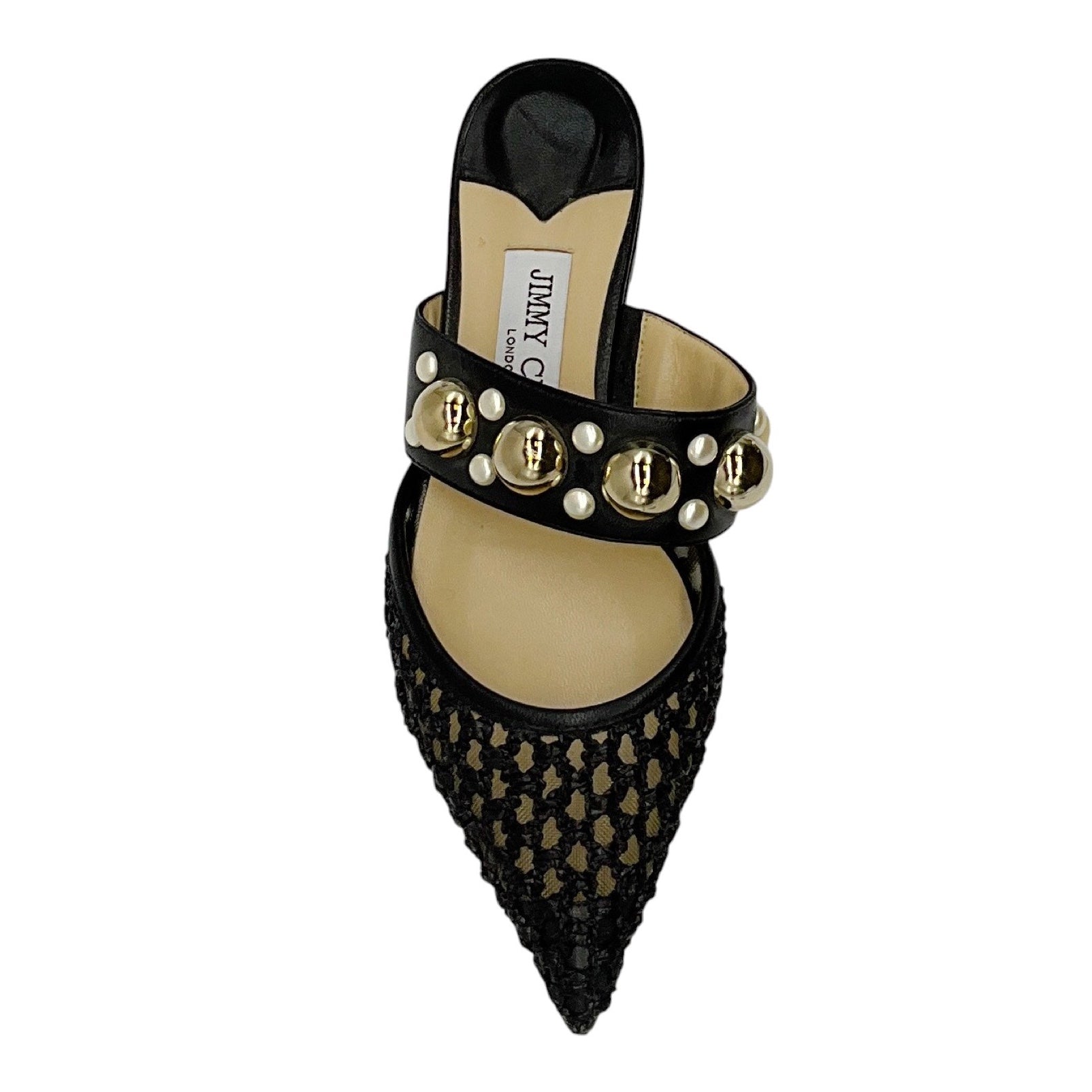 Jimmy Choo Black Basette Pearl Embellished Raffia & Leather Flat Mules - Women's Luxury Summer Slides for Beach, Pool & Casual Outings